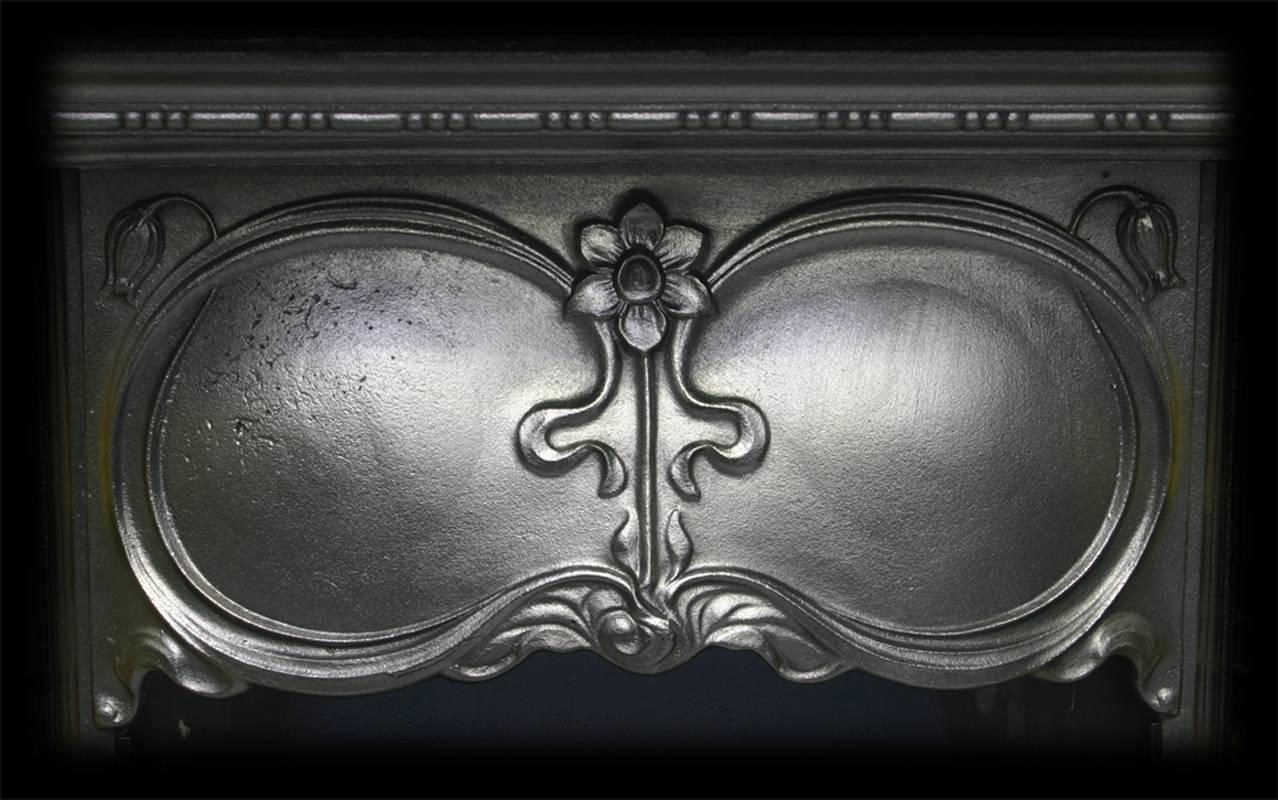 Antique Art Nouveau Edwardian Cast Iron Fireplace 1