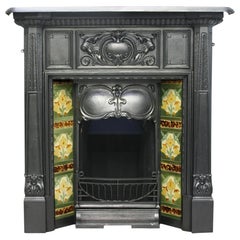 Antique Art Nouveau Edwardian Cast Iron Fireplace