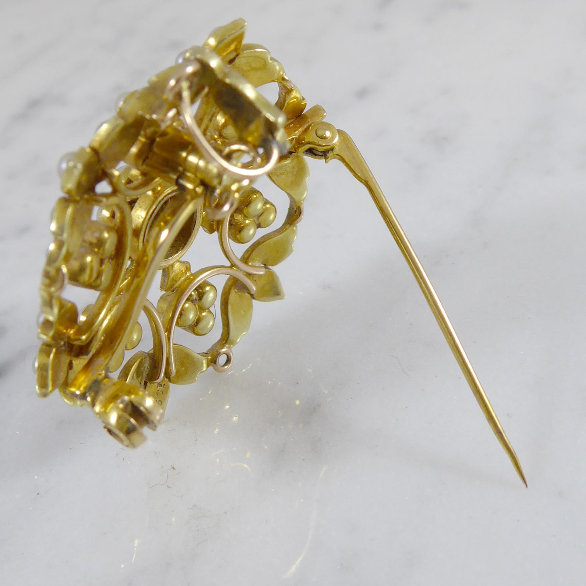 Antique Art Nouveau Edwardian Pearl Pendant Brooch, 15 Carat Gold 3