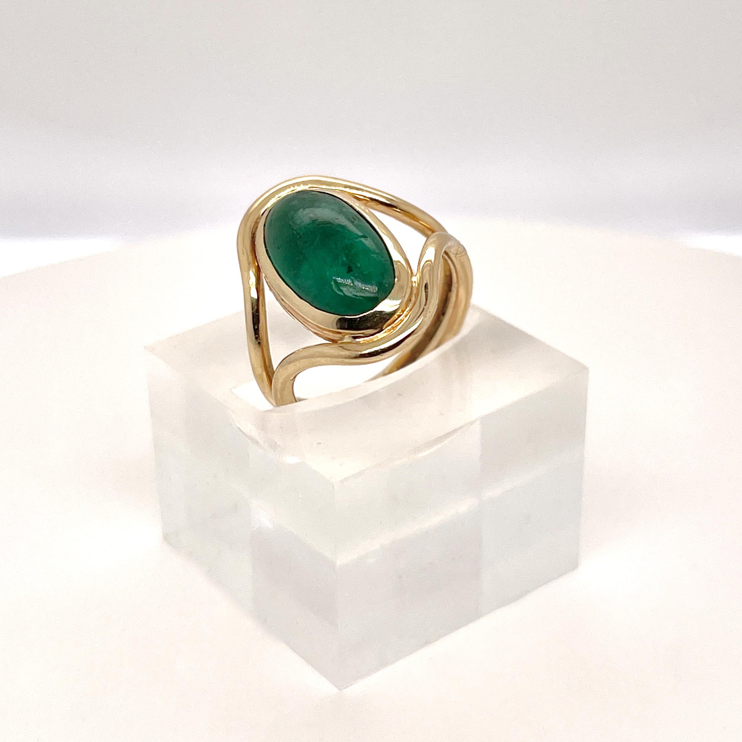 Antique Art Nouveau Emerald & 14 Karat Gold Signet Ring For Sale 4