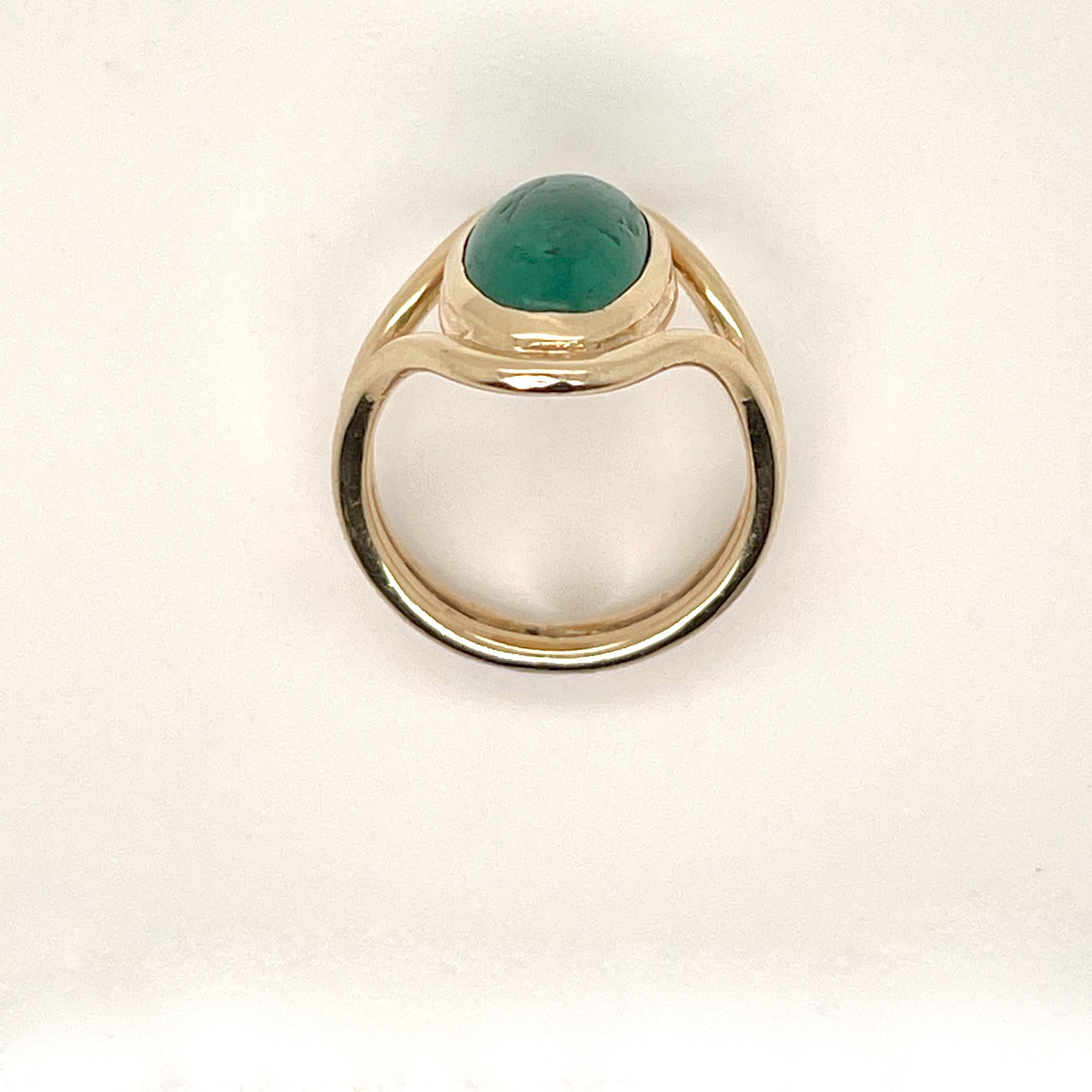 Antique Art Nouveau Emerald & 14 Karat Gold Signet Ring For Sale 5