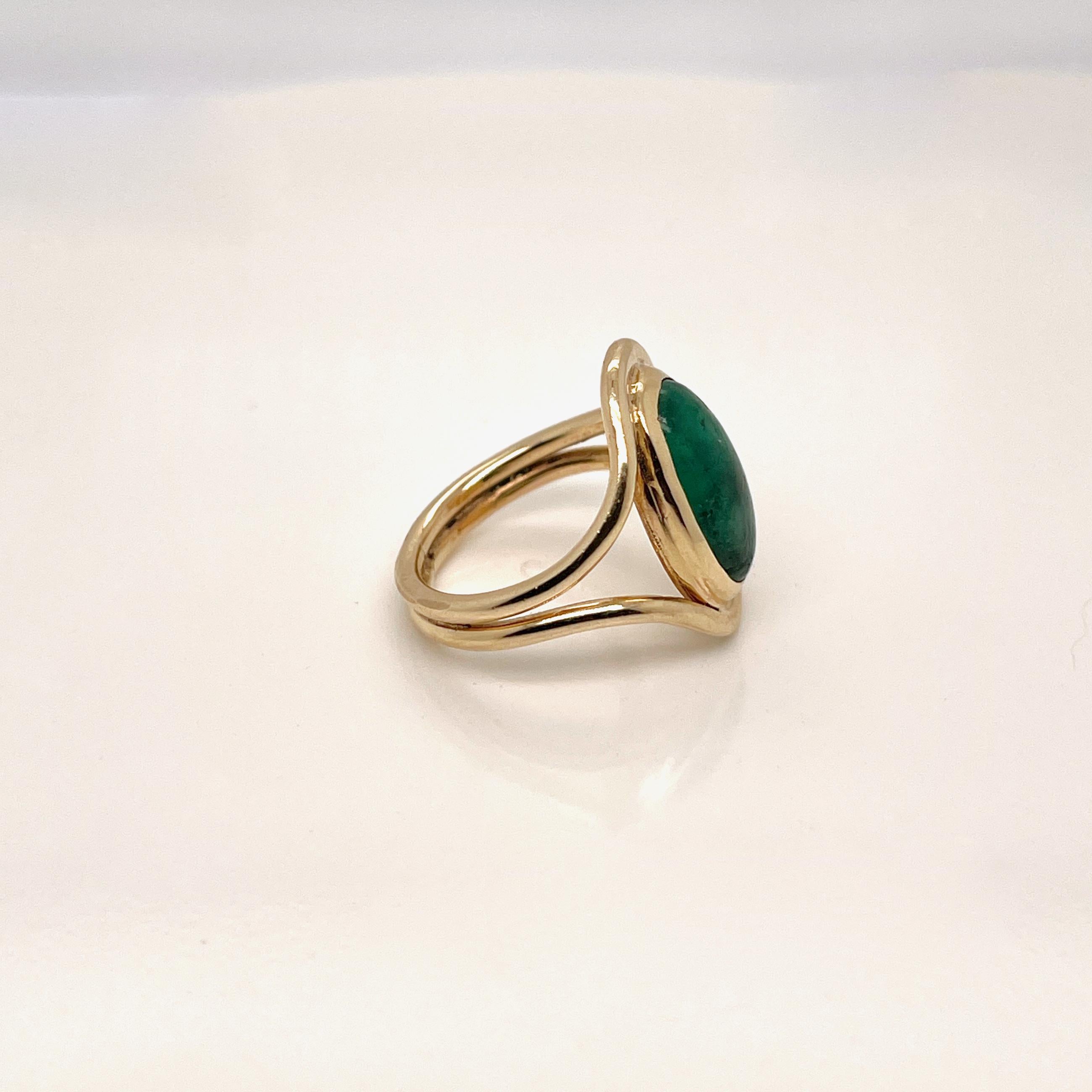 Antique Art Nouveau Emerald & 14 Karat Gold Signet Ring For Sale 1