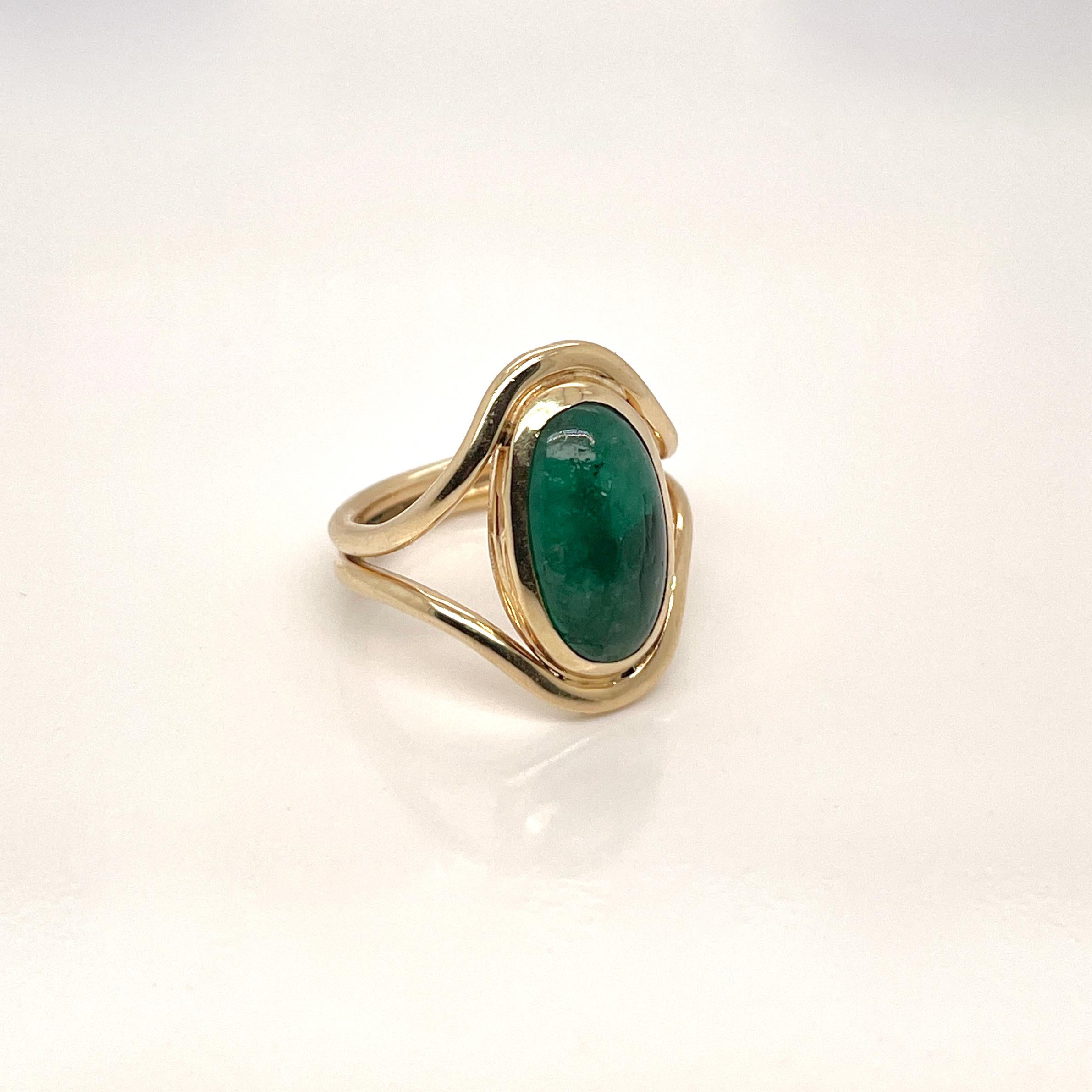 Antique Art Nouveau Emerald & 14 Karat Gold Signet Ring For Sale 2