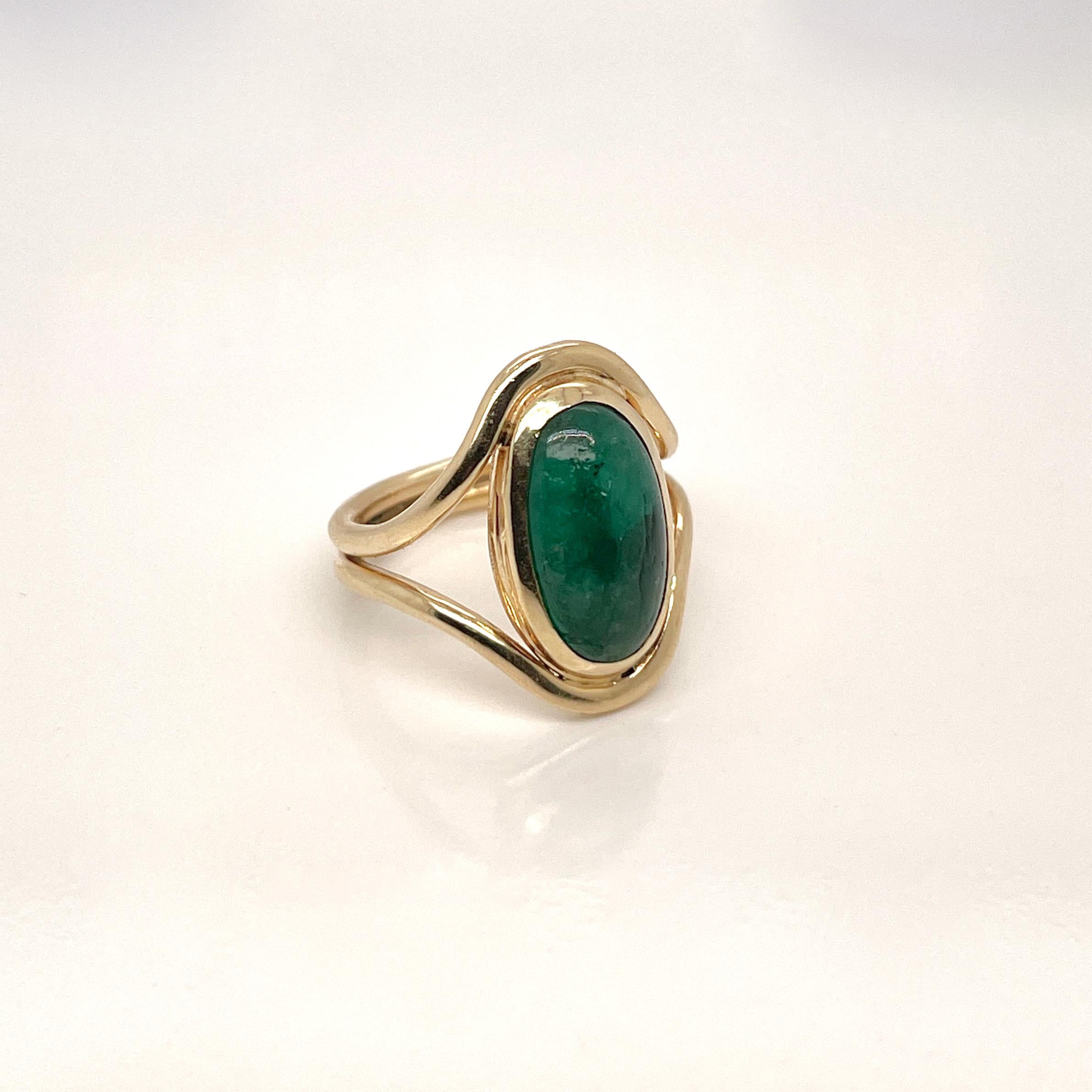 Antique Art Nouveau Emerald & 14 Karat Gold Signet Ring For Sale 3
