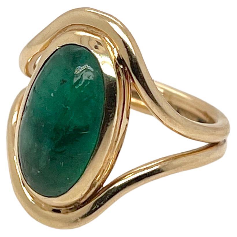 Antique Art Nouveau Emerald & 14 Karat Gold Signet Ring For Sale