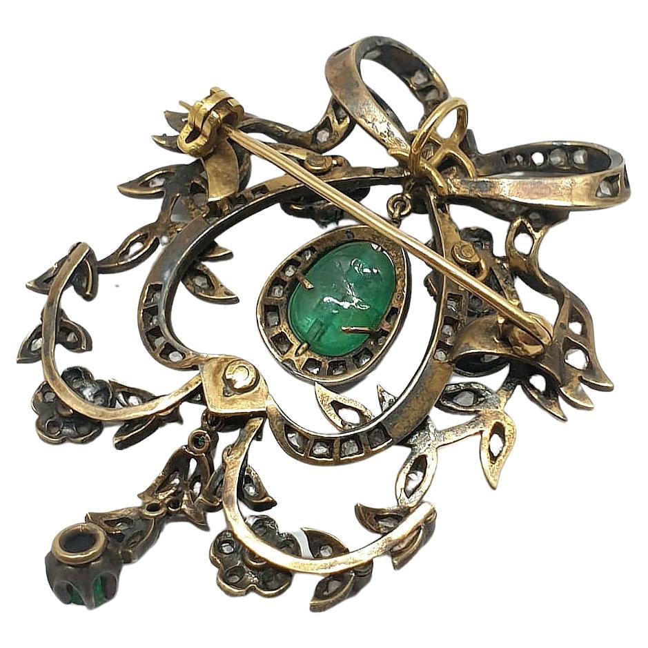 Antique Art Nouveau Emerald and Diamond Pendant and Brooch For Sale 1