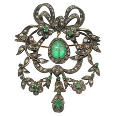 Antique Art Nouveau Emerald and Diamond Pendant and Brooch
