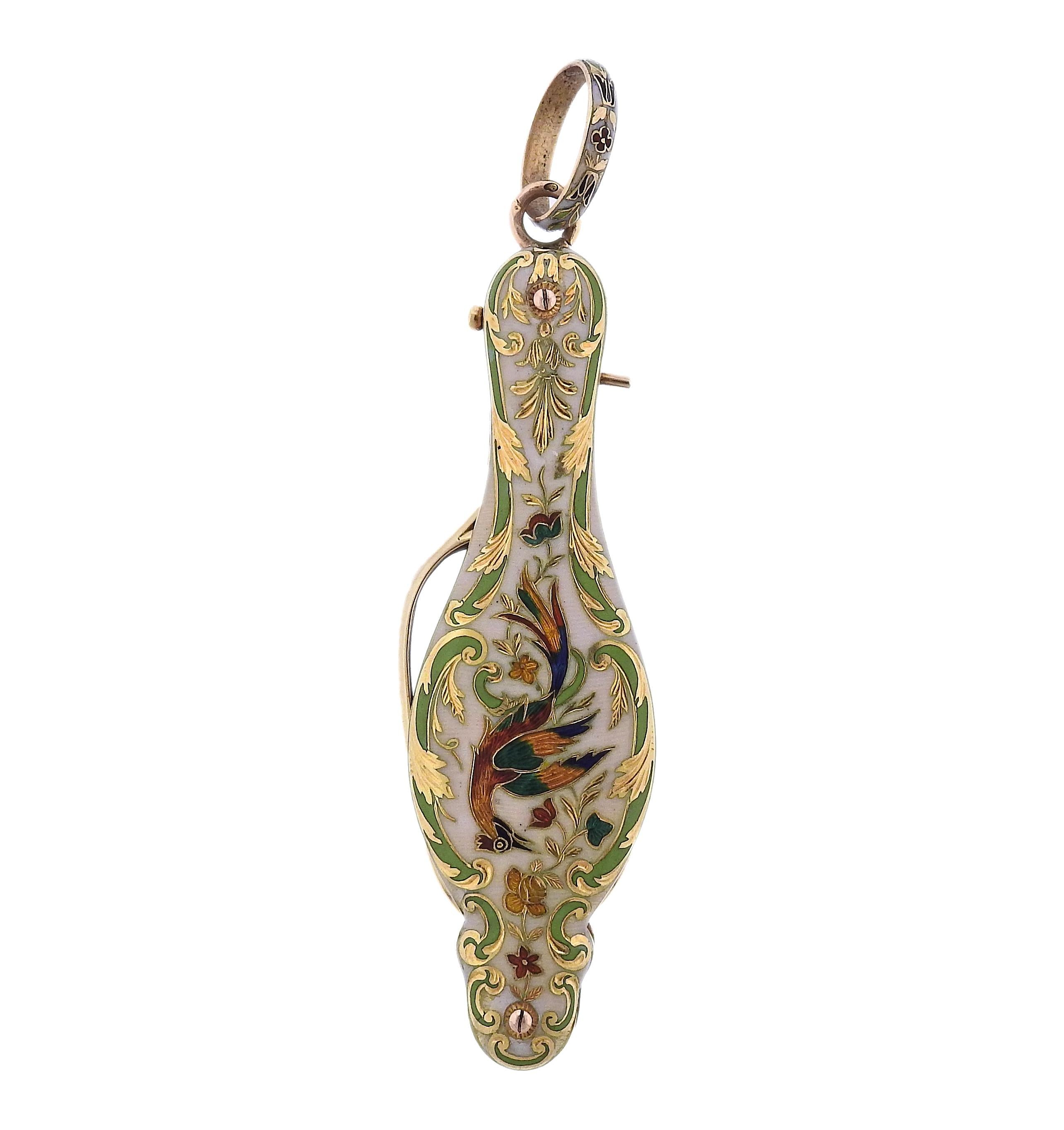 Antiker Jugendstil-Emaille-Gold-Lorgnette-Anhänger (Art nouveau)