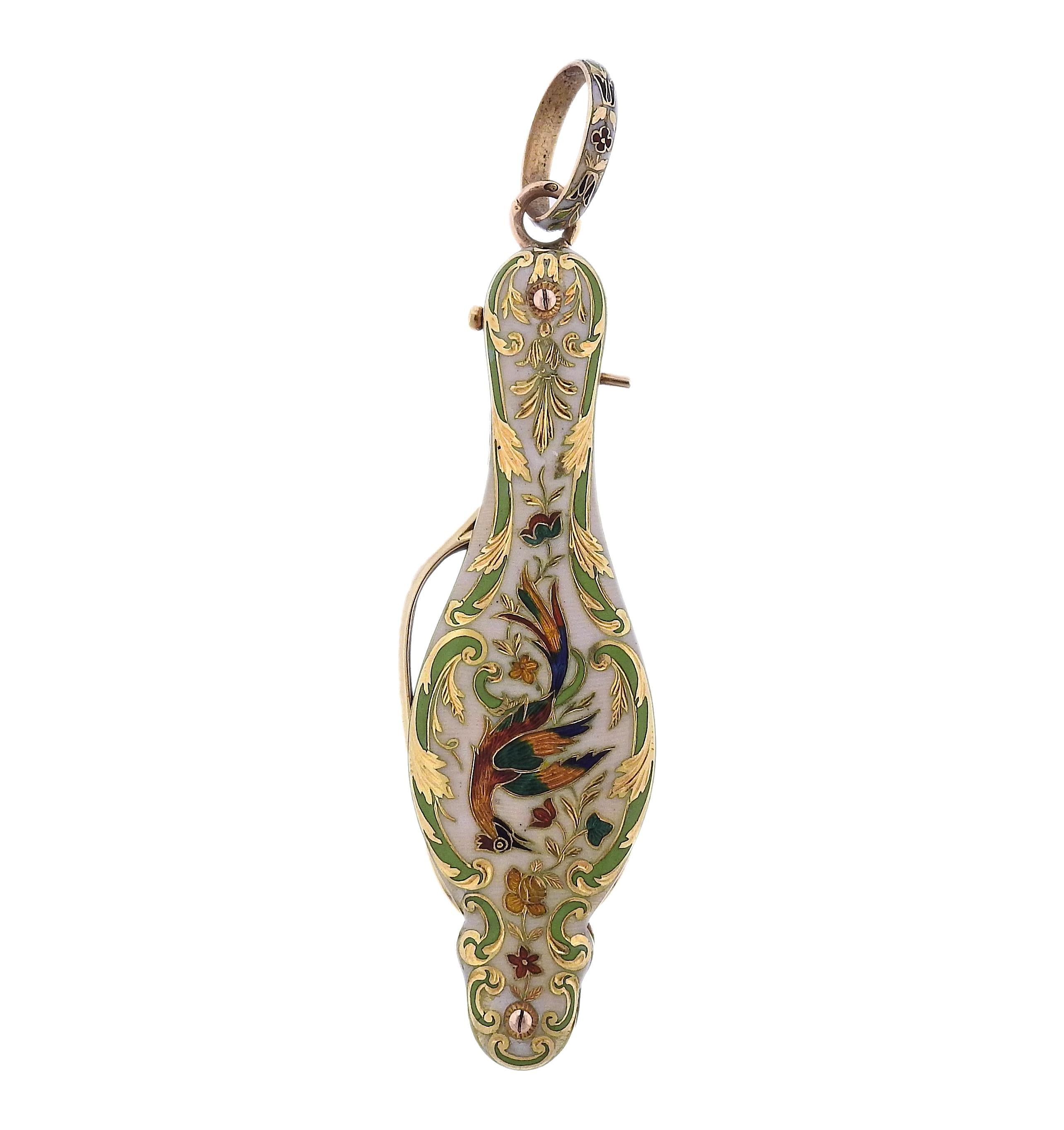 Antique Art Nouveau Enamel Gold Lorgnette Pendant In Excellent Condition In New York, NY