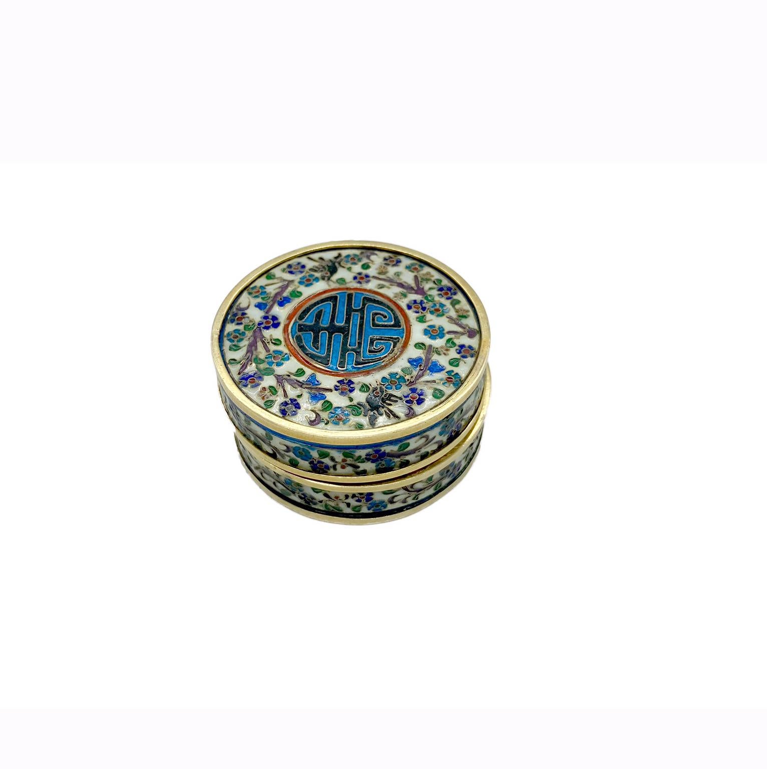 Femenino o masculino Antiguo pastillero Art Nouveau esmaltado y dorado en venta