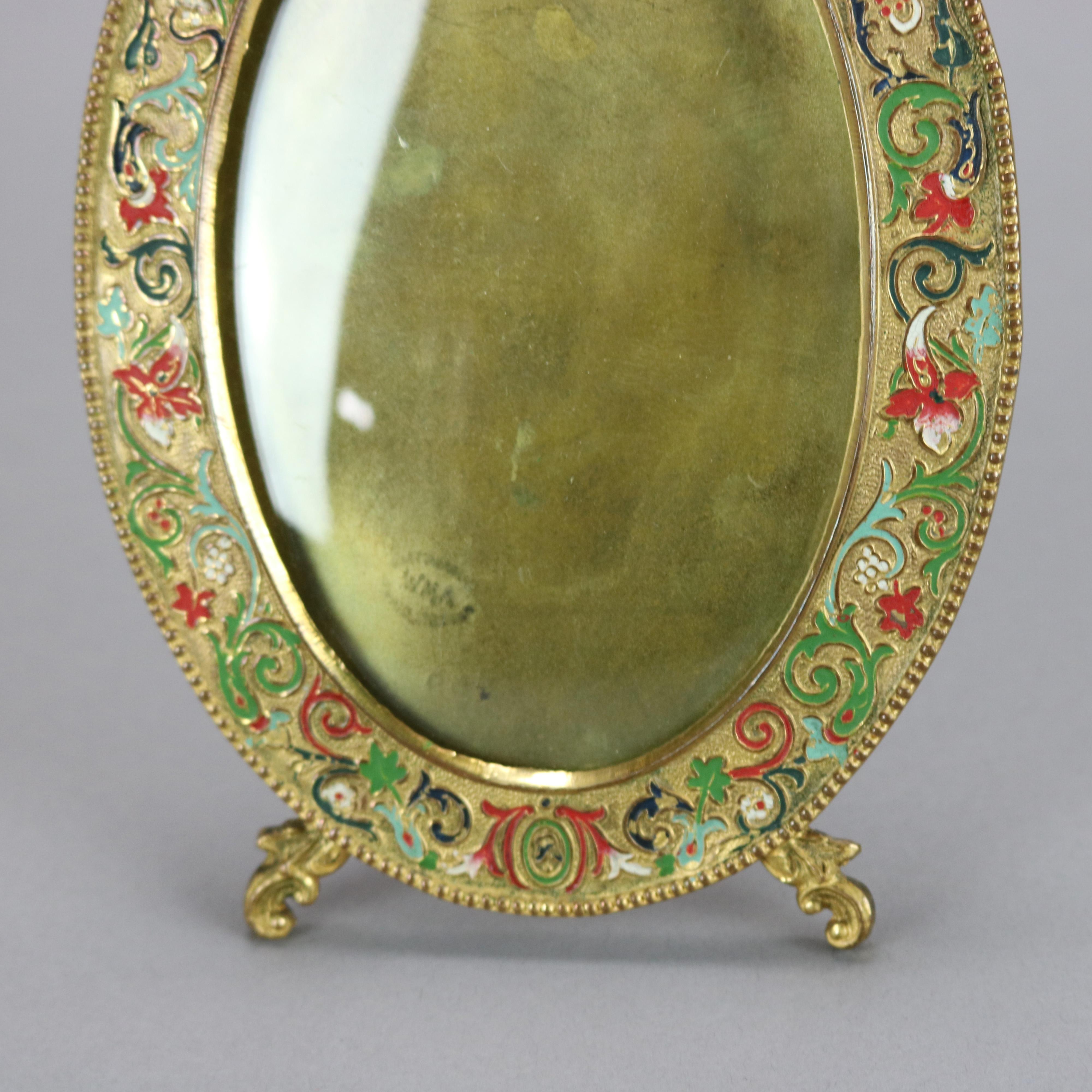 20th Century Antique Art Nouveau Enamel & Gold Plated Table Top Picture Frame, c1900