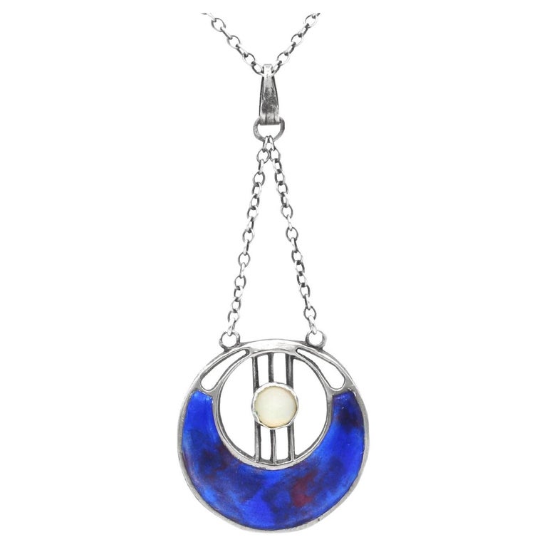 Antique Art Nouveau Enamel Mother of Pearl and Sterling Silver Pendant ...