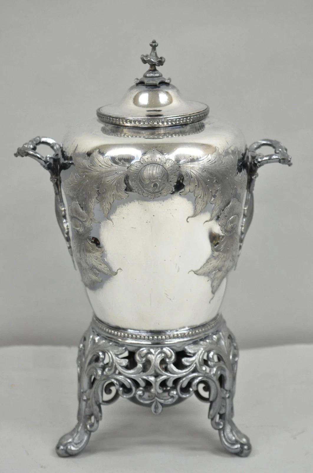 Antike Art Nouveau Englisch versilbert Floral Repousse Samovar Kaffee Tee Topf im Angebot 4