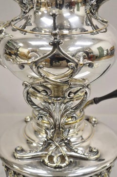 Antique Art Nouveau English Silver Plated Tilting Tea Kettle On Stand