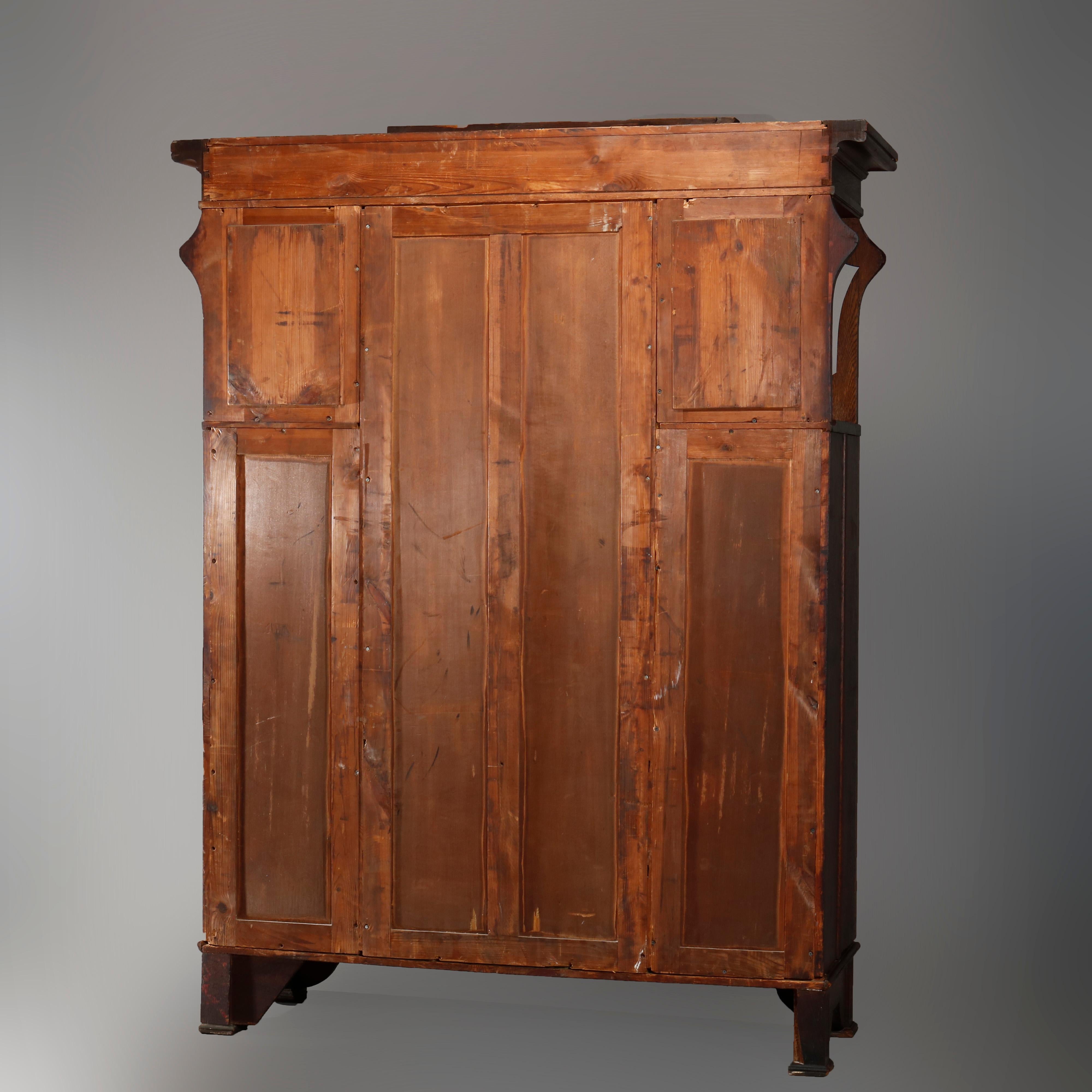 20th Century Antique Art Nouveau Sarah Bernhardt Oak & Leaded Glass Door Bookcase, c 1900