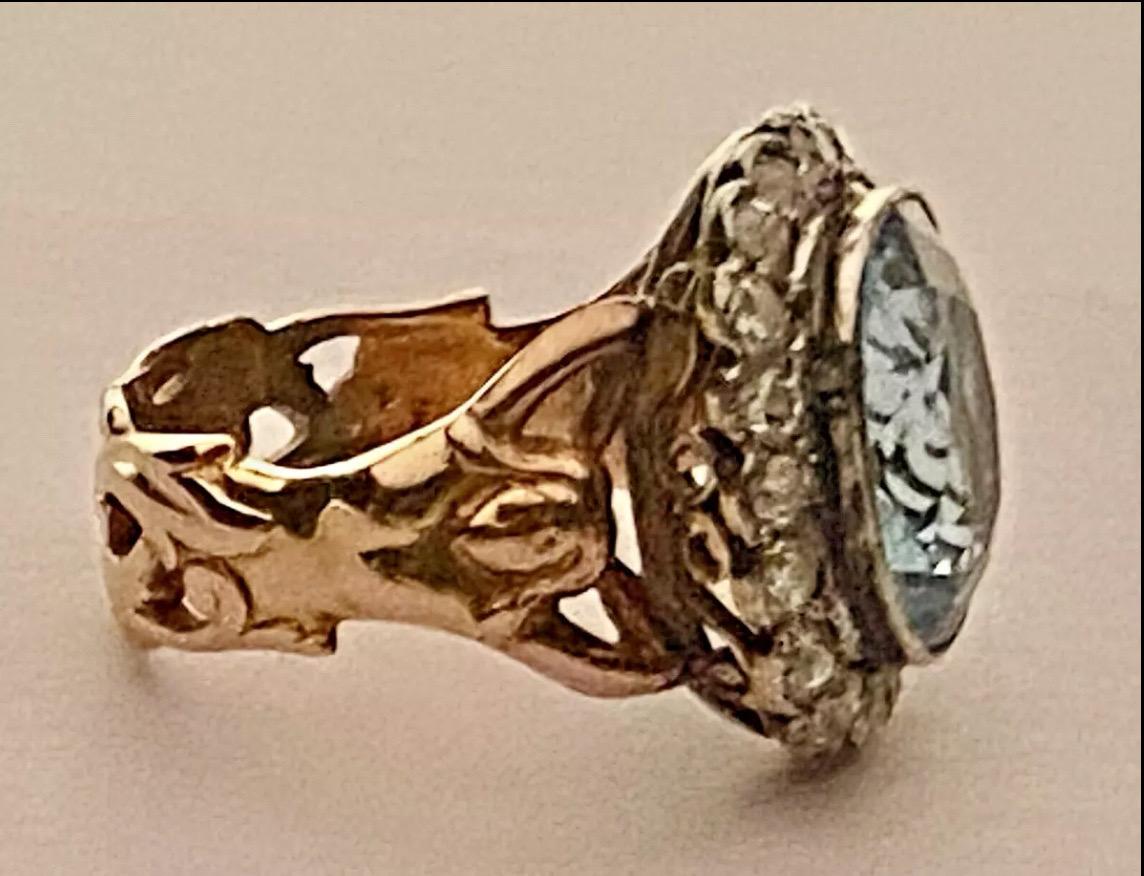 Antique Art Nouveau Figural Reclining Woman. Aquamarine & Diamond Ring Ca 1900 For Sale 9
