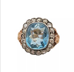 Antique Art Nouveau Figural Reclining Woman. Aquamarine & Diamond Ring Ca 1900