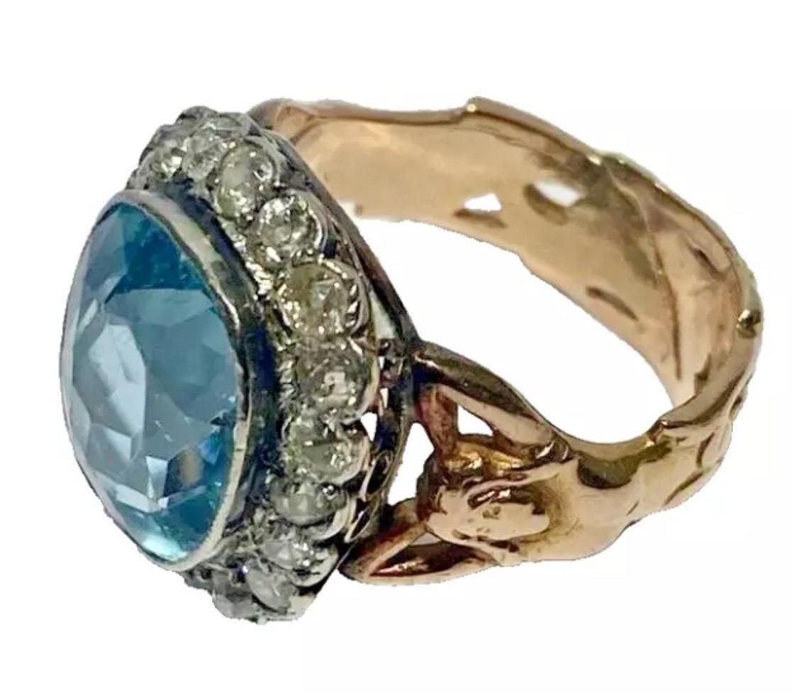 Antique Art Nouveau Figural Reclining Woman. Aquamarine & Diamond Ring Ca 1900 For Sale 3