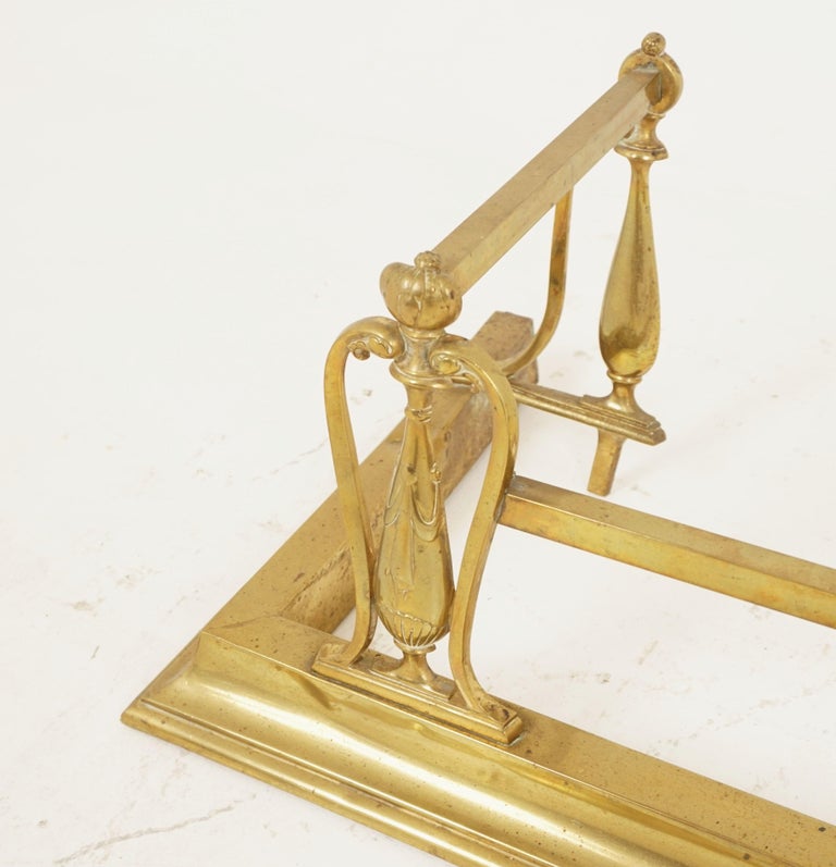 Antique Art Nouveau Fireplace Fender, Brass Surround, Hearth Guard