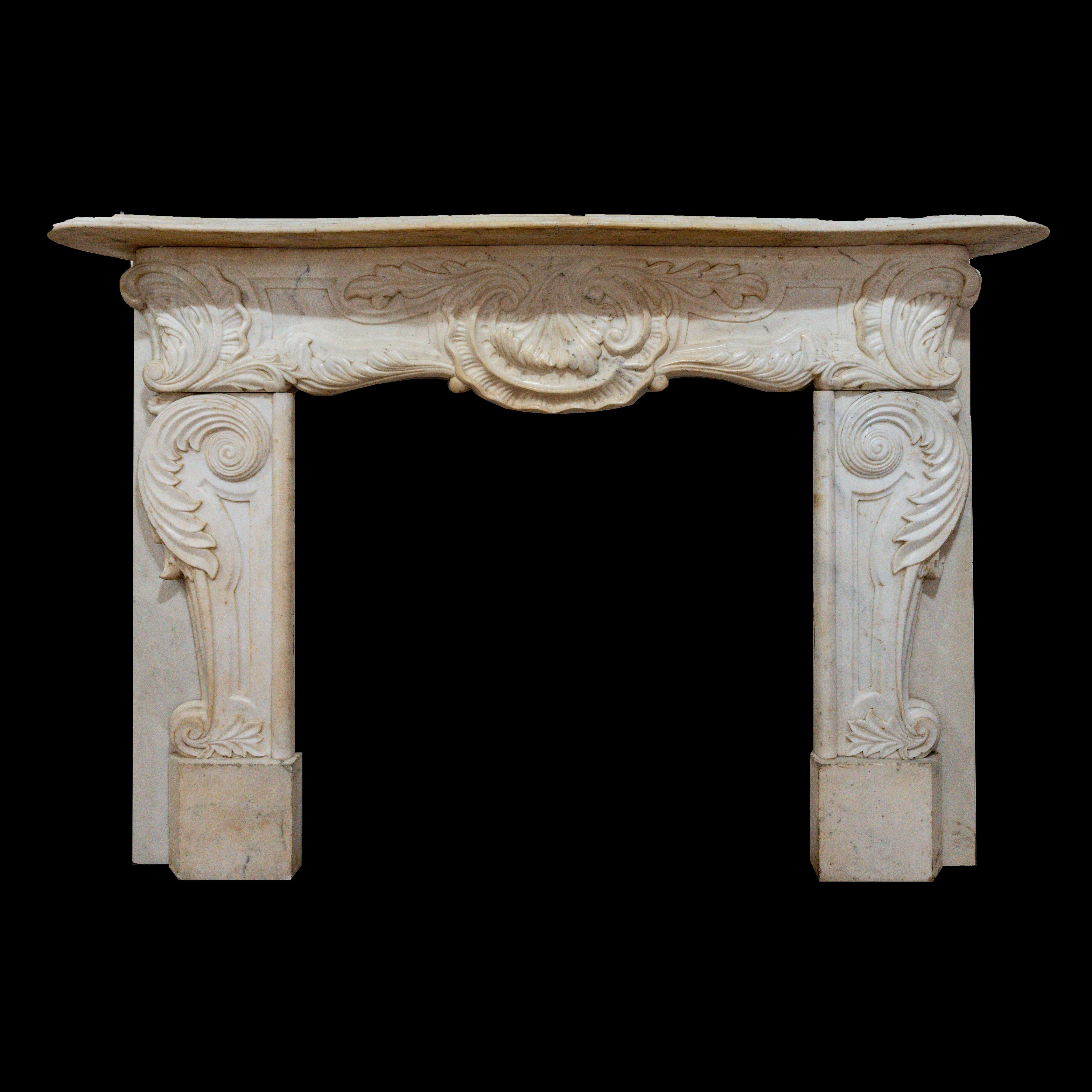 Hand-Carved Antique Art Nouveau Fireplace Marble Mantel For Sale