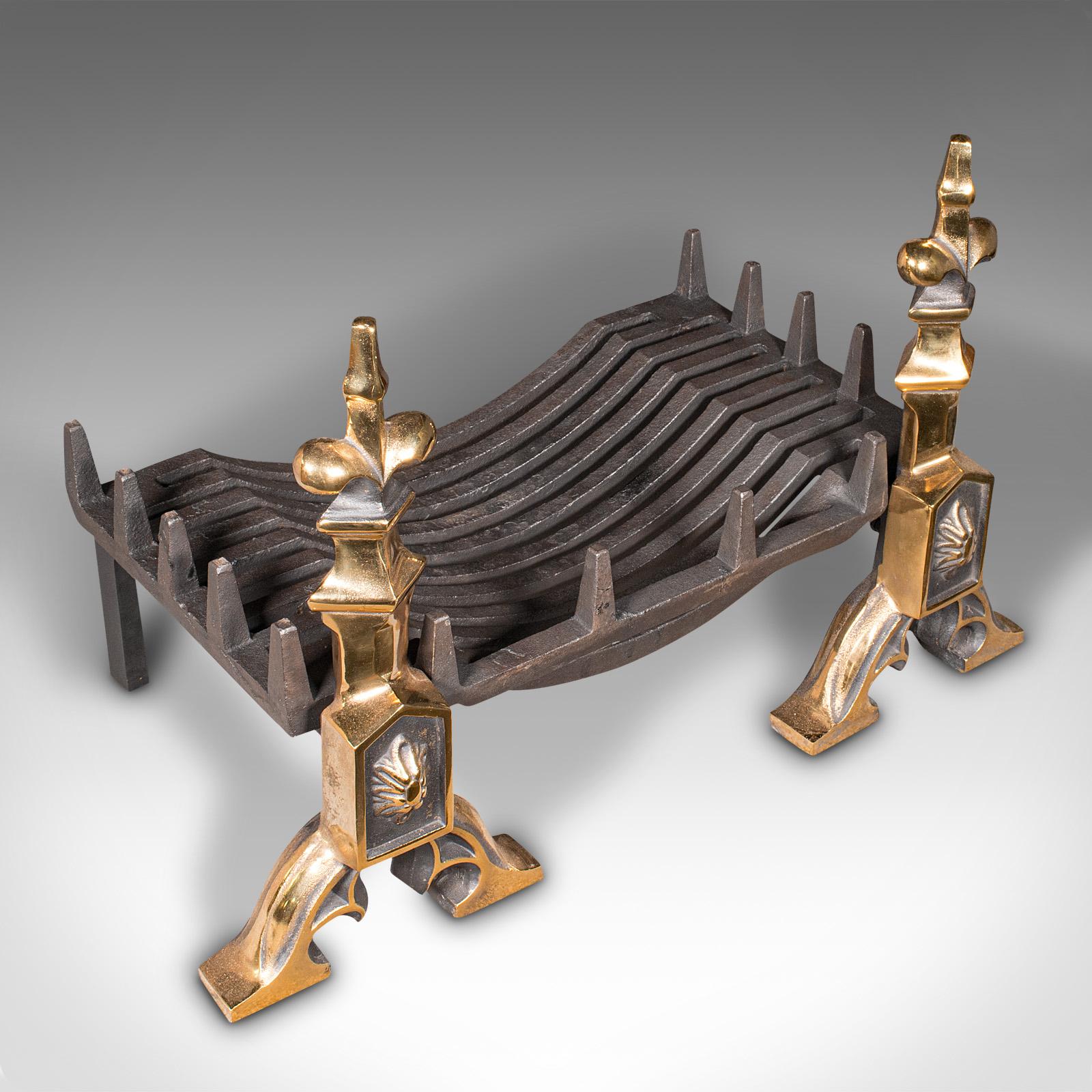 XIX secolo Antico set da caminetto Art Nouveau, inglese, cesto per il fuoco, androni, vittoriano in vendita