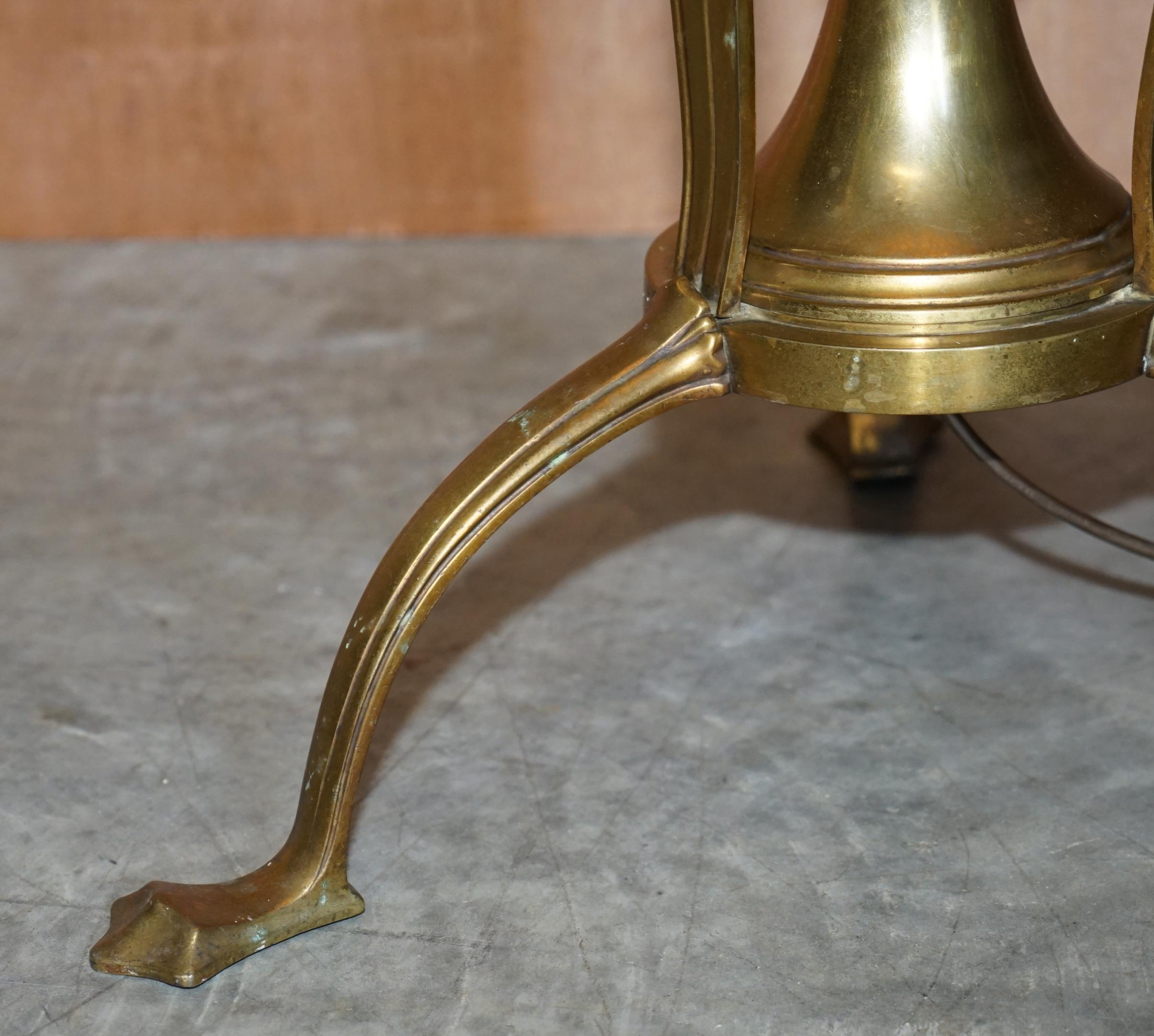English Antique Art Nouveau Floor Standing Lamp Height Adjustable Brass Sculptured Frame For Sale