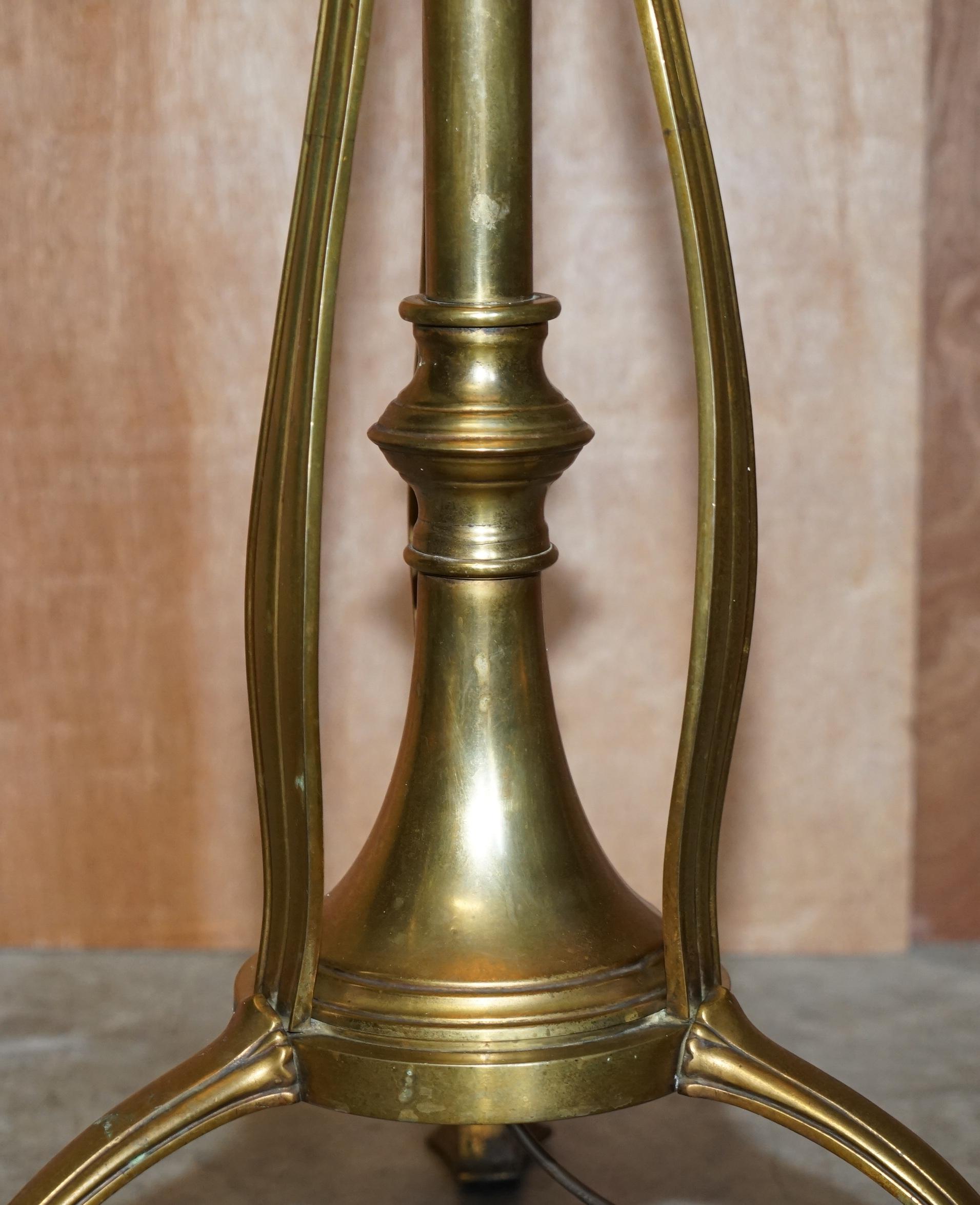 Hand-Crafted Antique Art Nouveau Floor Standing Lamp Height Adjustable Brass Sculptured Frame For Sale