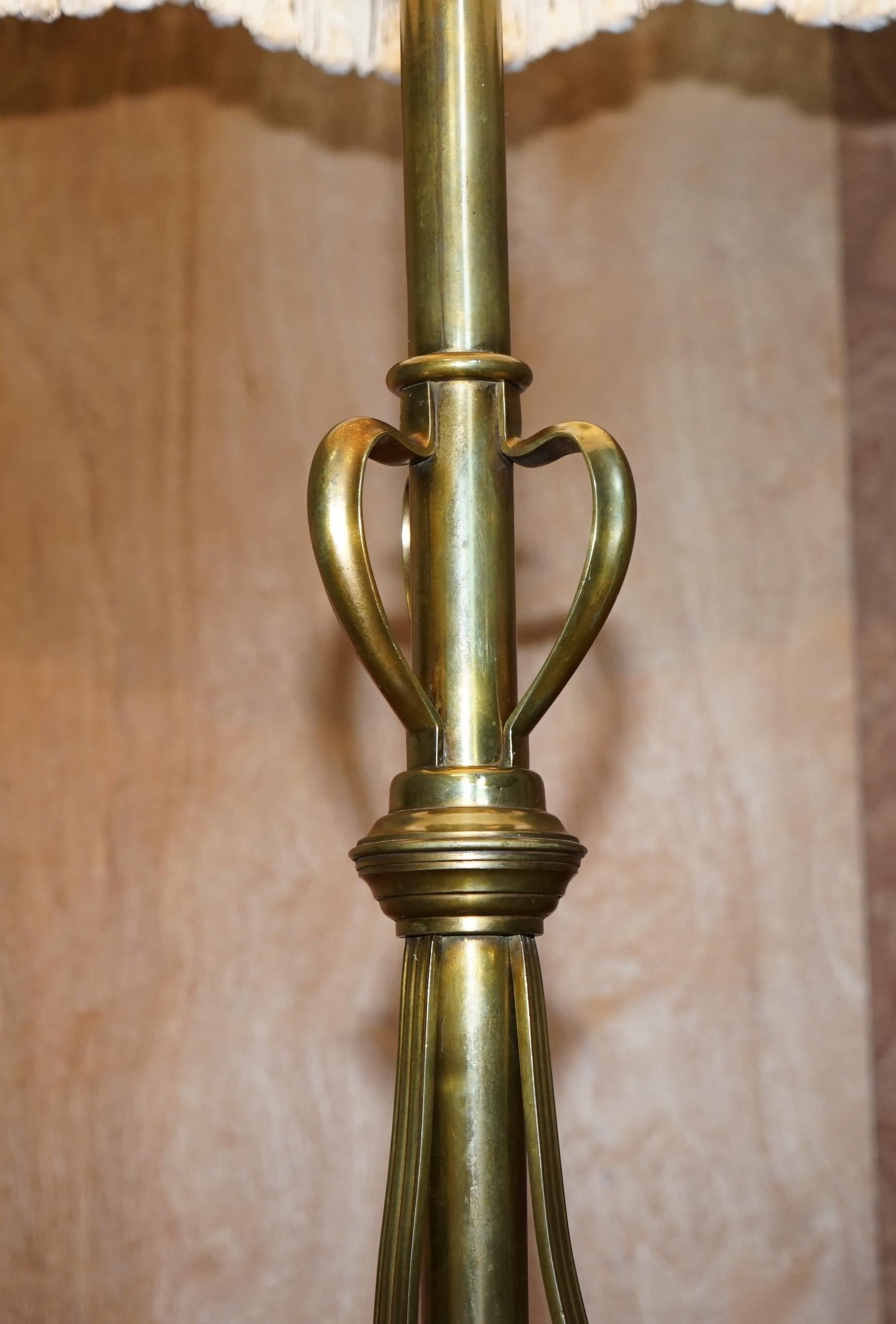 Early 20th Century Antique Art Nouveau Floor Standing Lamp Height Adjustable Brass Sculptured Frame For Sale