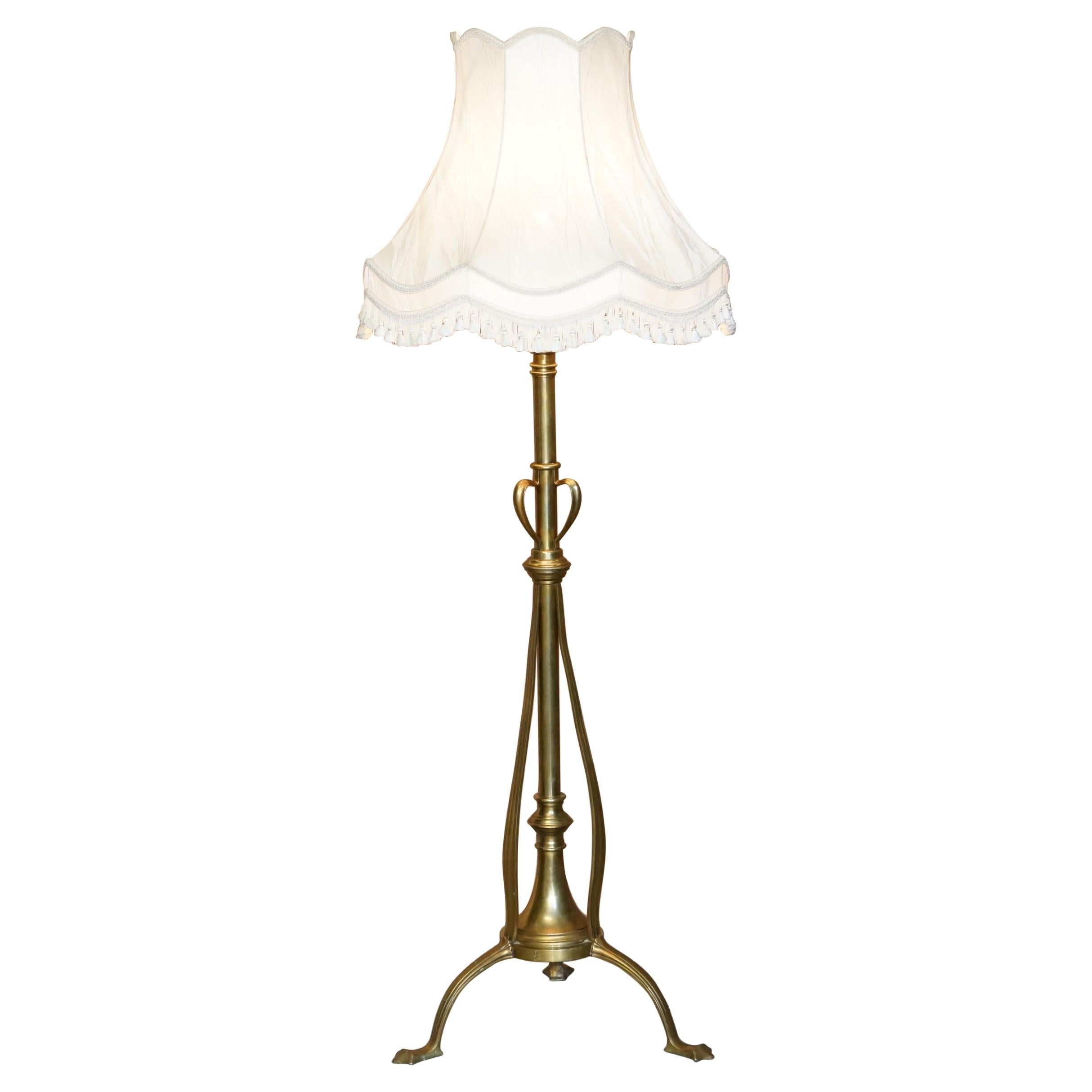 Antique Art Nouveau Floor Standing Lamp Height Adjustable Brass Sculptured Frame For Sale