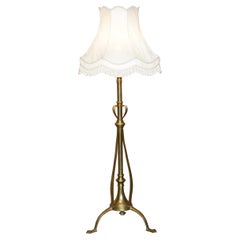 Vintage Art Nouveau Floor Standing Lamp Height Adjustable Brass Sculptured Frame