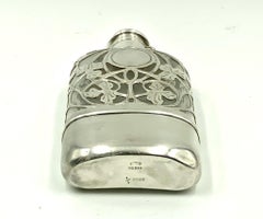 Antique Art Nouveau Floral Gorham Sterling Silver Overlay Flask