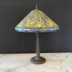 Antique Art Nouveau Floral Iris Tiffany Studios Style Table Lamp