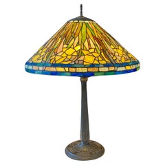 Antique Art Nouveau Floral Iris Tiffany Studios Style Table Lamp 