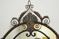 Antique Art Nouveau Floral Wrought Iron Frame Oval Wall Console Mirror