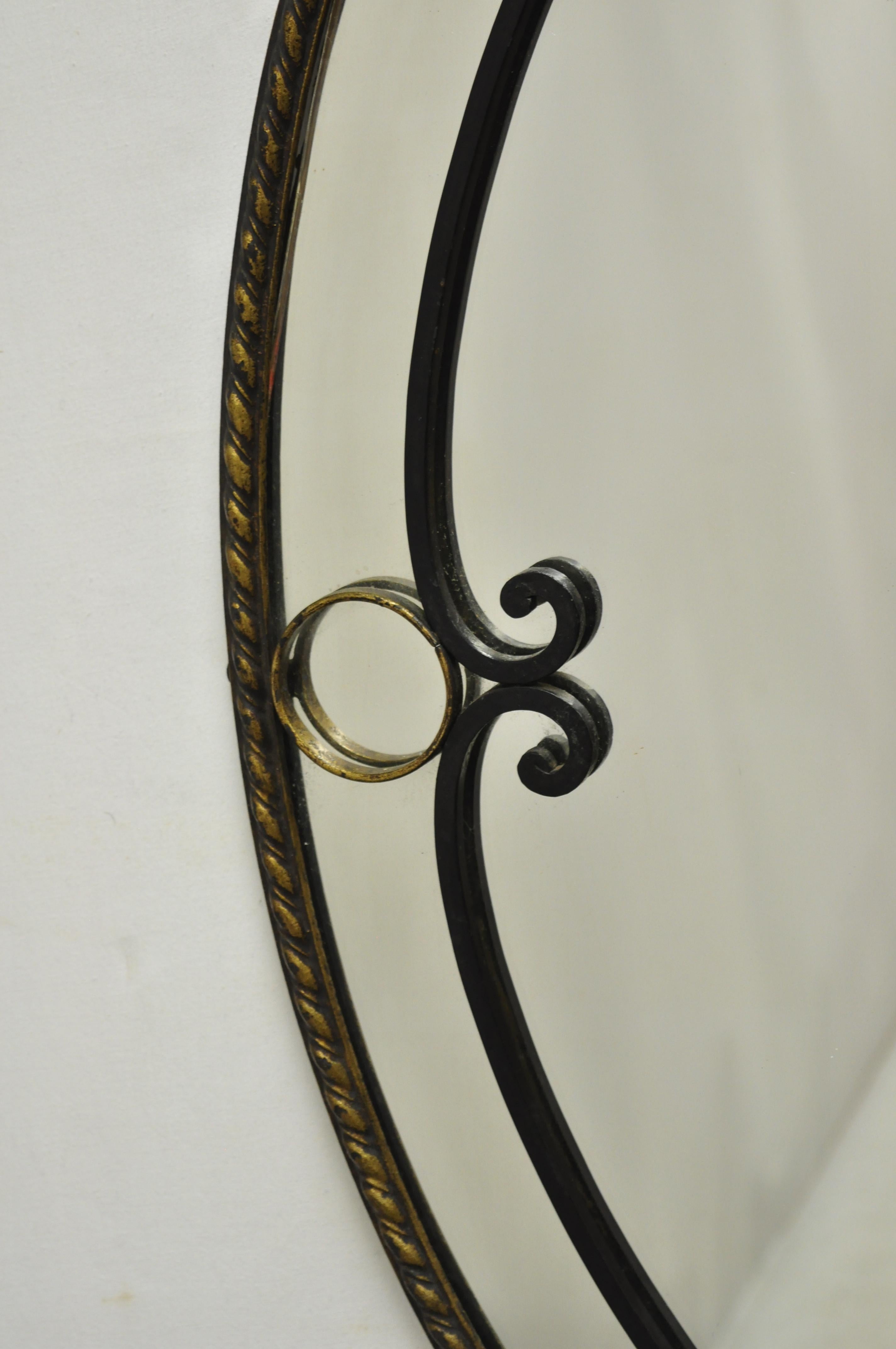 North American Antique Art Nouveau Floral Wrought Iron Frame Oval Wall Console Mirror