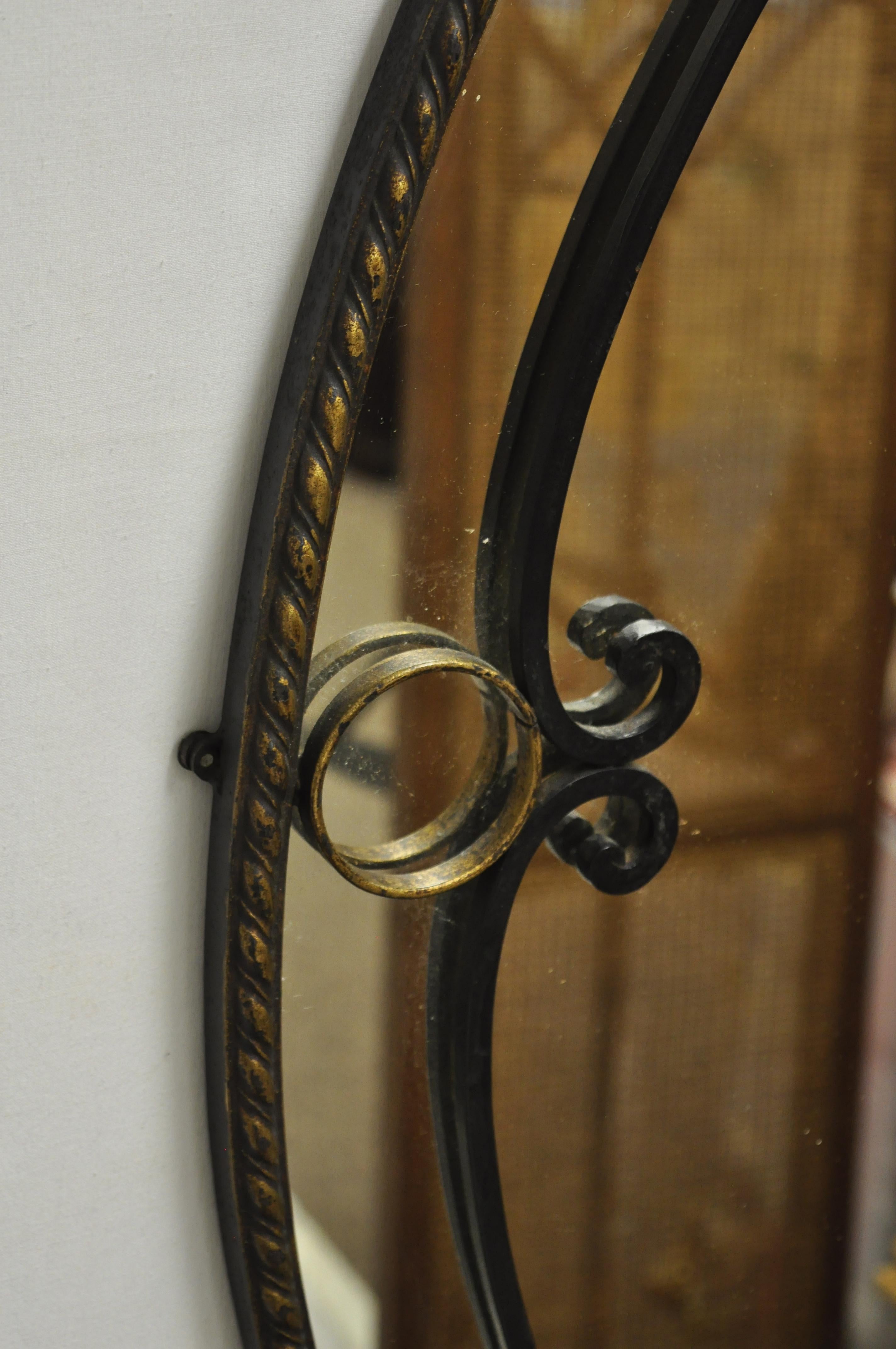 Antique Art Nouveau Floral Wrought Iron Frame Oval Wall Console Mirror In Good Condition In Philadelphia, PA
