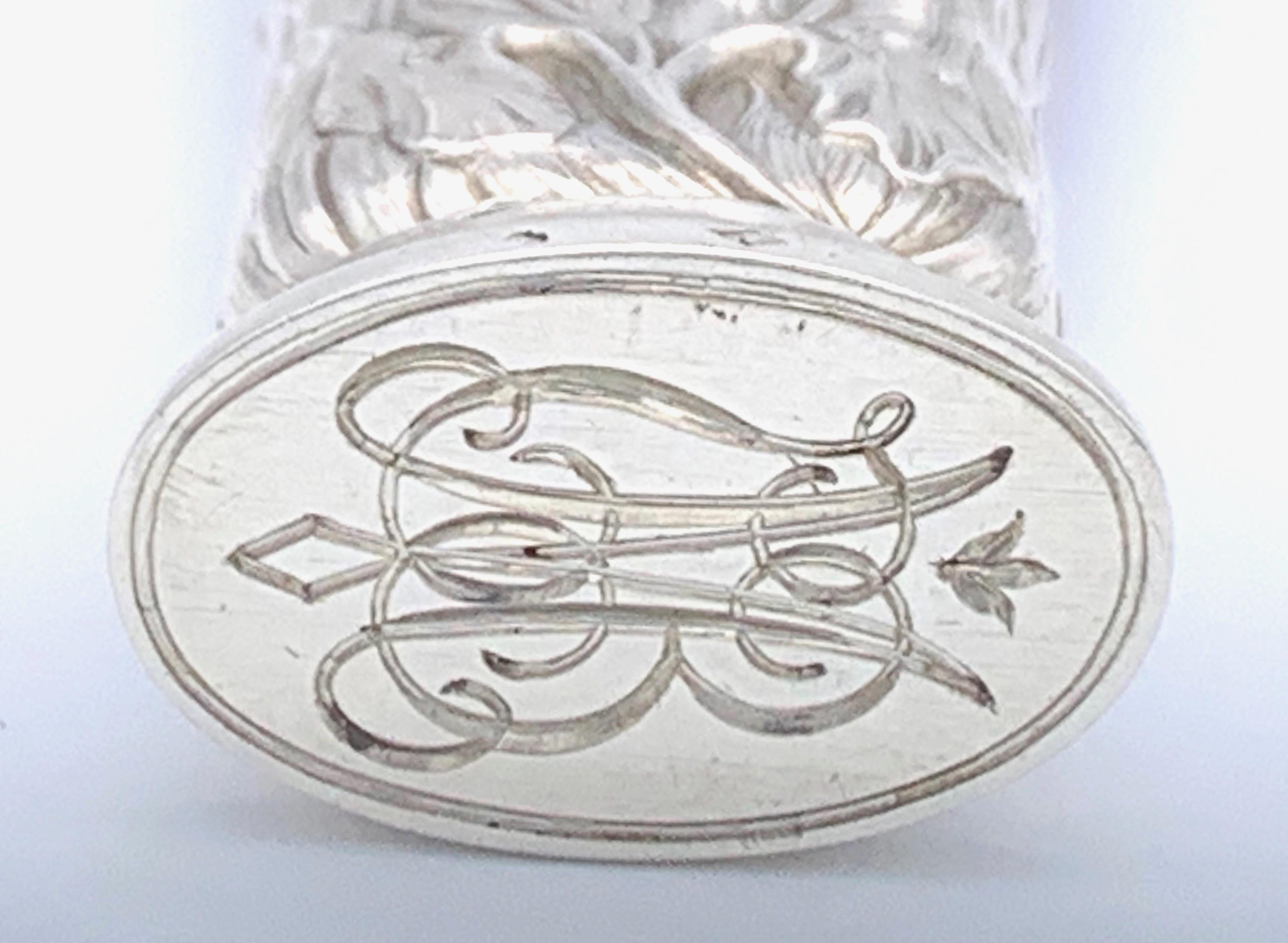 Women's or Men's Antique French Art Nouveau Fluorite Fluorspar Silver Iris Seal Initials E M J For Sale