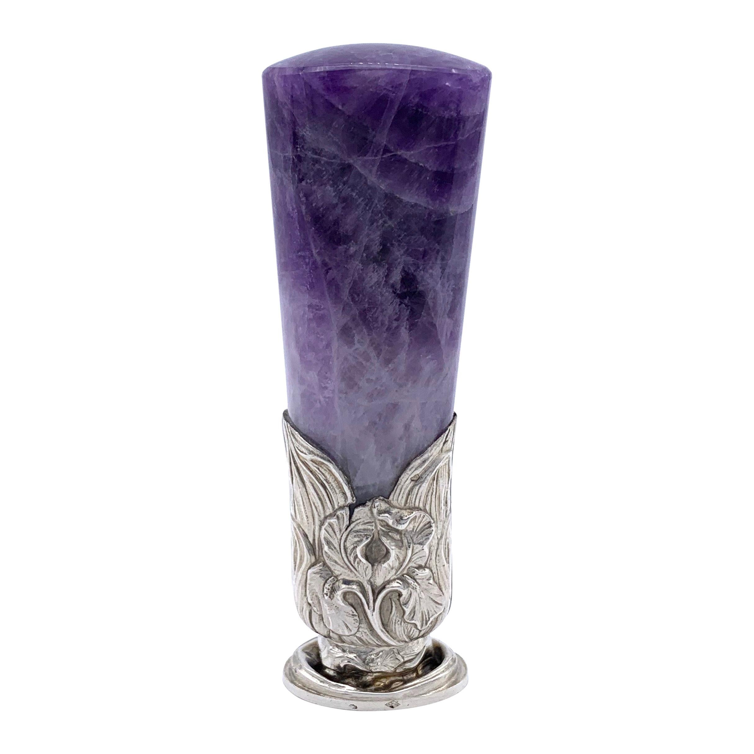 Initiales de sceau iris en fluorine Fluorspar Silver de style Art Nouveau français ancien E M J