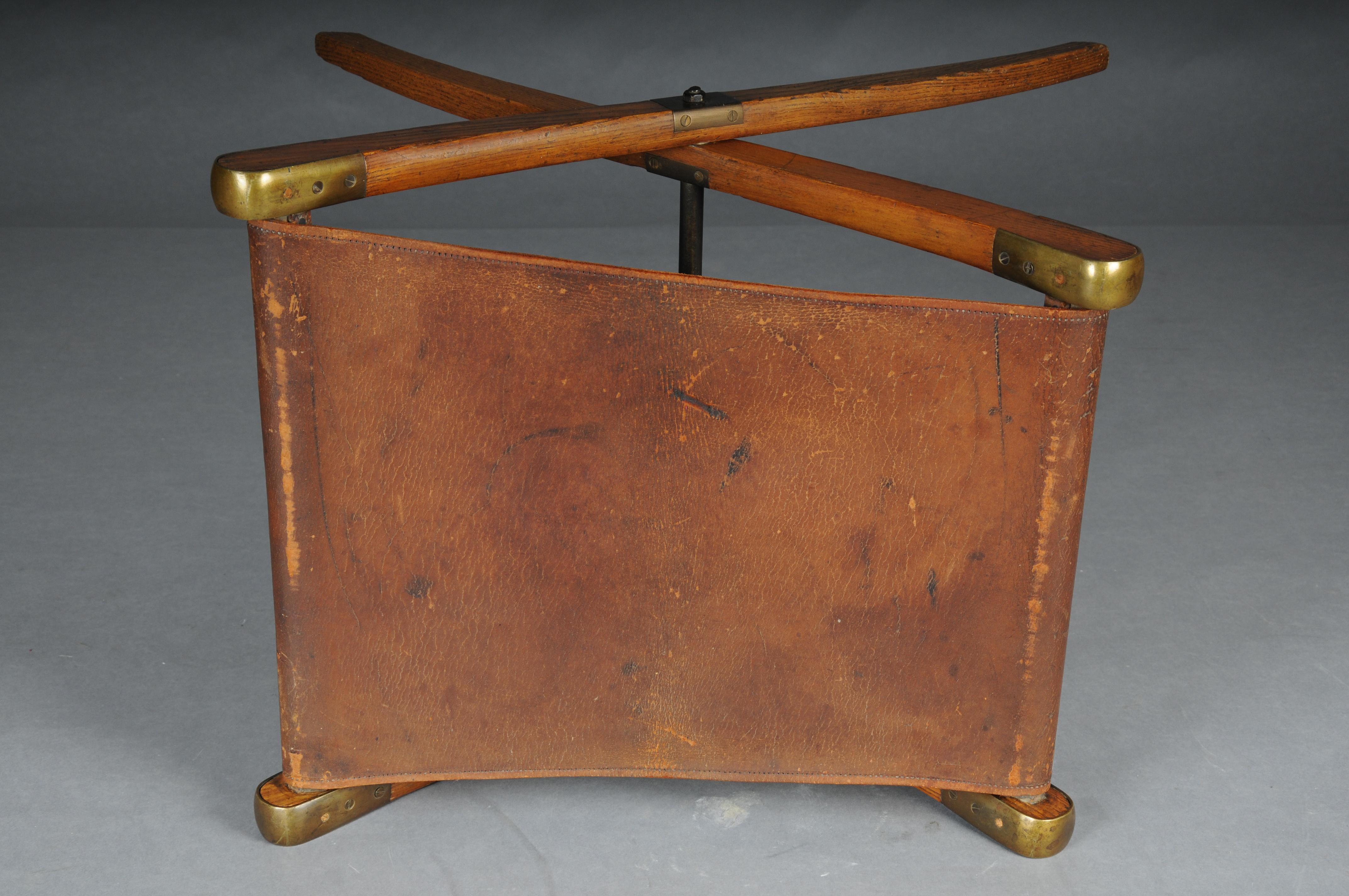 Antique Art Nouveau folding stool with leather, circa 1910 For Sale 7