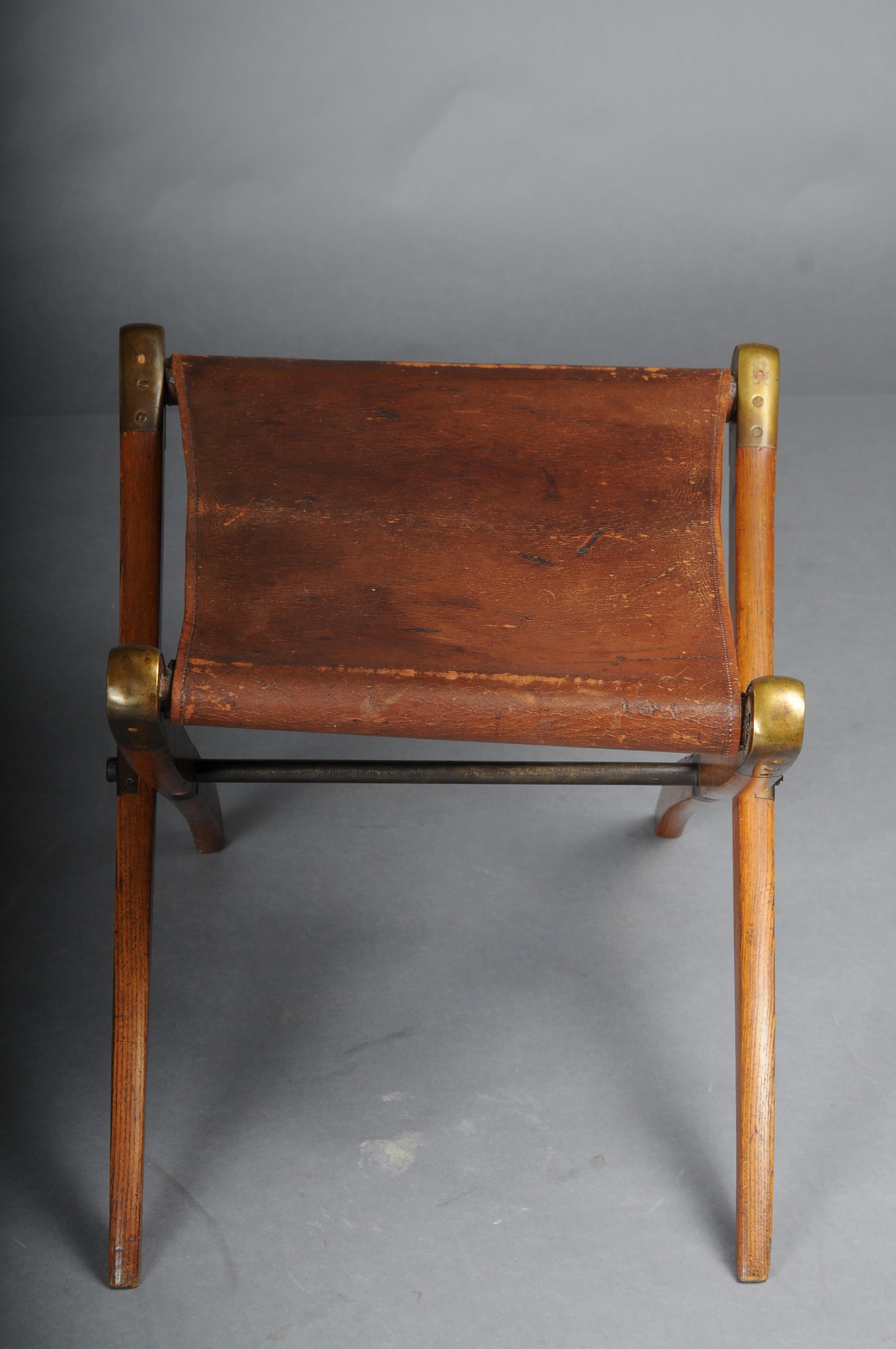 Antique Art Nouveau folding stool with leather, circa 1910 For Sale 1