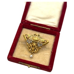 Antique Art Nouveau French 18ct Yellow Gold, Diamond and Pearl Brooch Antique Art Nouveau French 18ct Yellow Gold, Diamond and Pearl Brooch