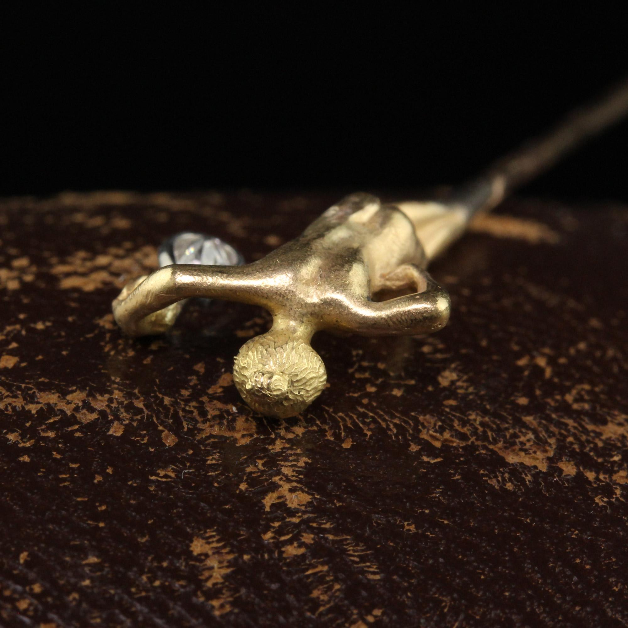 Antike Art Nouveau Französisch 18K Gold Alte Birne Diamant Lorette Frau Stick Pin im Zustand „Gut“ im Angebot in Great Neck, NY