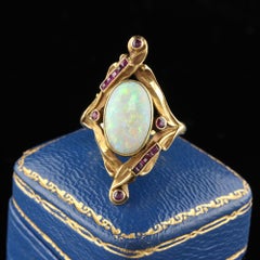 Antique Art Nouveau French 18 Karat Yellow Gold Opal and Ruby Ring
