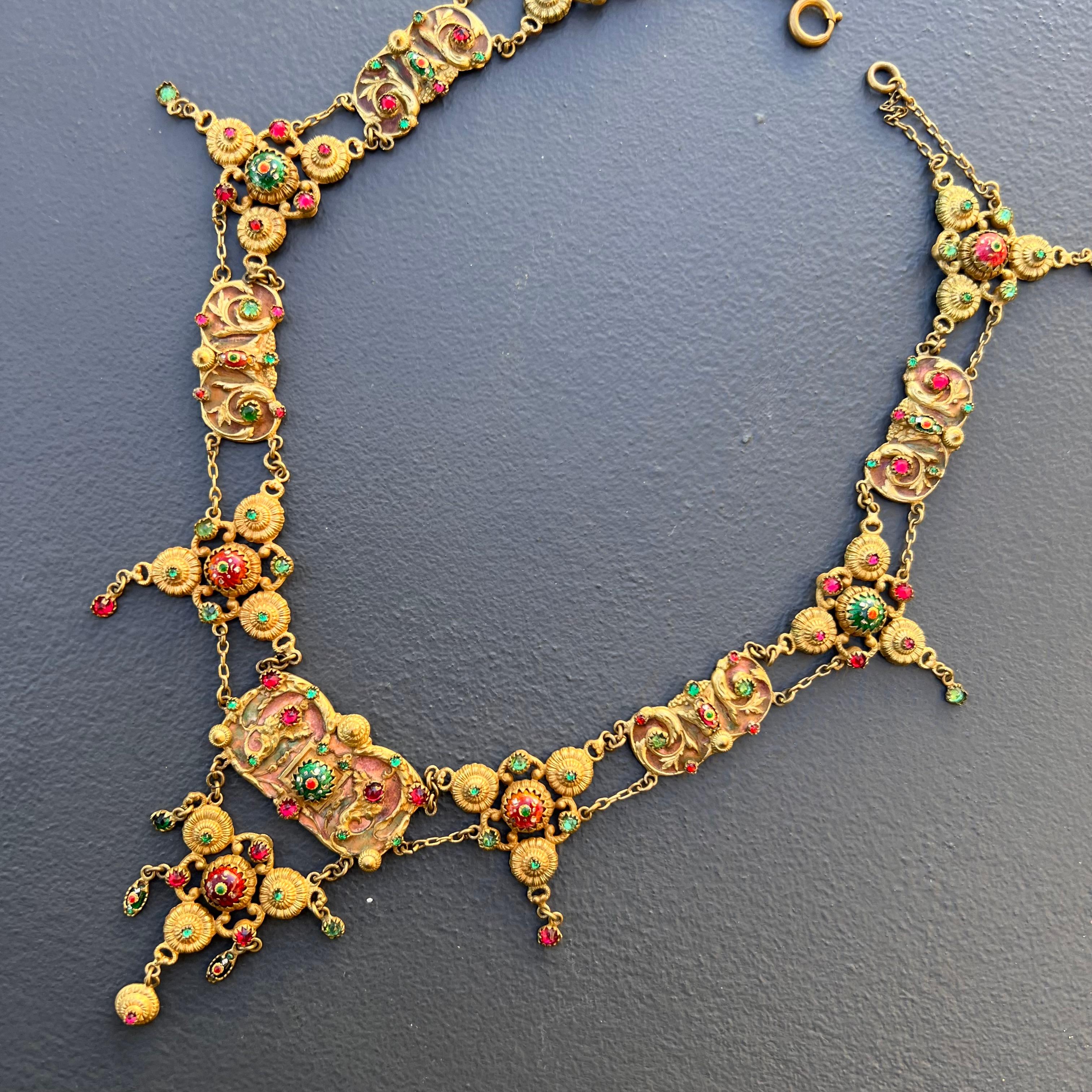 Antique Art Nouveau French Bresse Bressan Festoon Necklace In Good Condition For Sale In Plainsboro, NJ