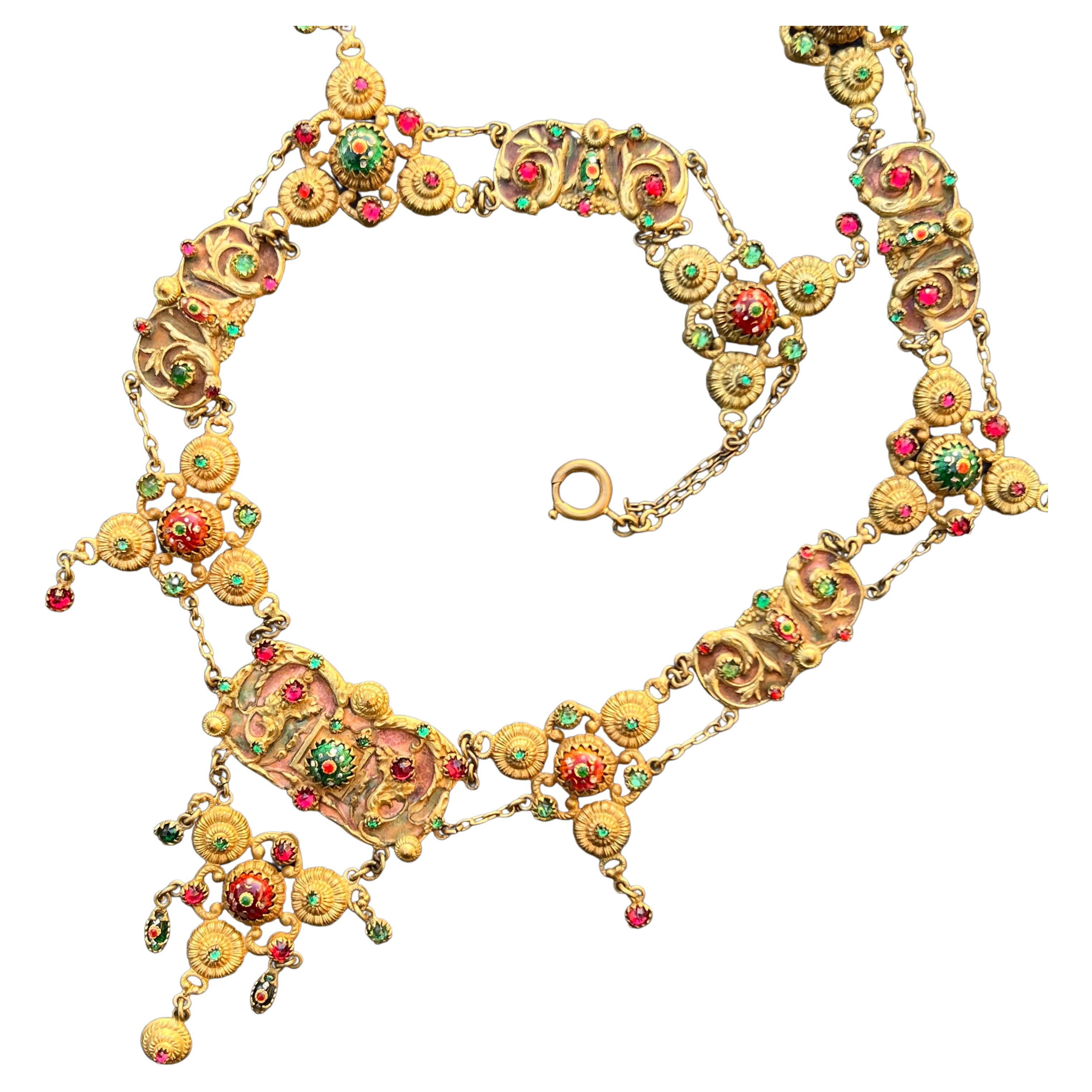Antique Art Nouveau French Bresse Bressan Festoon Necklace For Sale