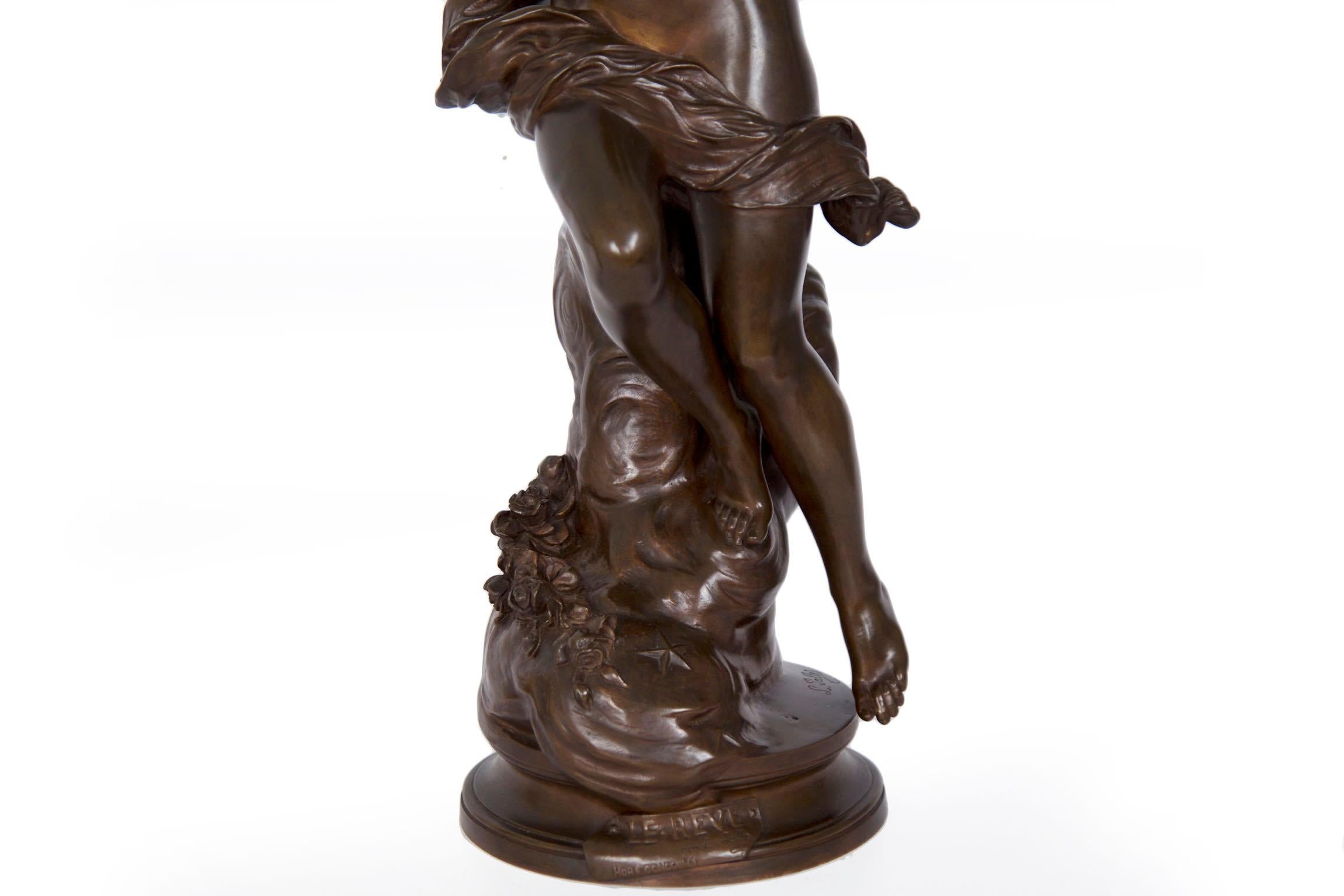 Antique Art Nouveau French Bronze Sculpture of “The Dream” by Lucien Pallez In Good Condition In Shippensburg, PA