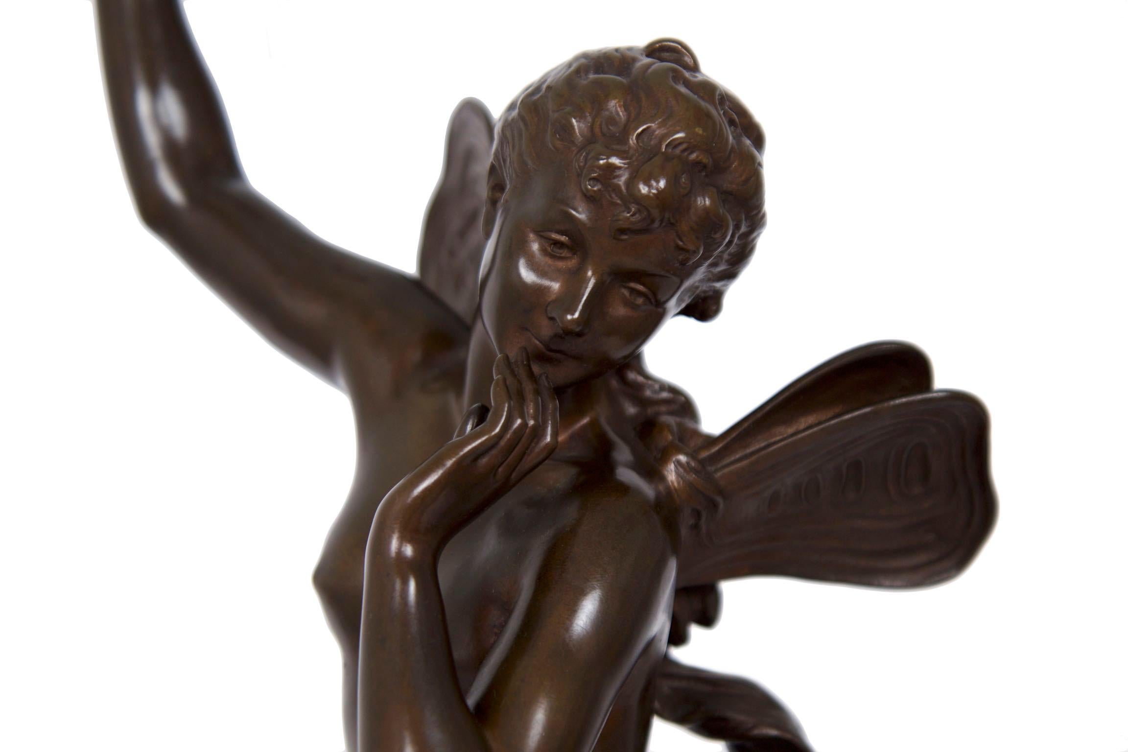 Antique Art Nouveau French Bronze Sculpture of “The Dream” by Lucien Pallez 1