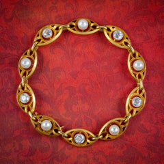 Antique Art Nouveau French Diamond Pearl Bracelet 18ct Gold 3ct of Diamond Circa