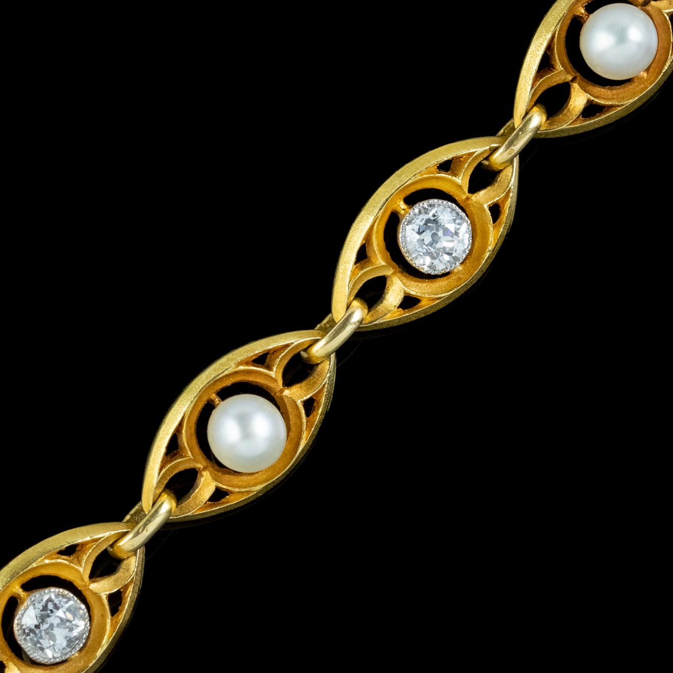 Antike Art Nouveau Französisch Diamant Perlenarmband 18ct Gold 3ct von Diamant Circa im Zustand „Gut“ im Angebot in Kendal, GB