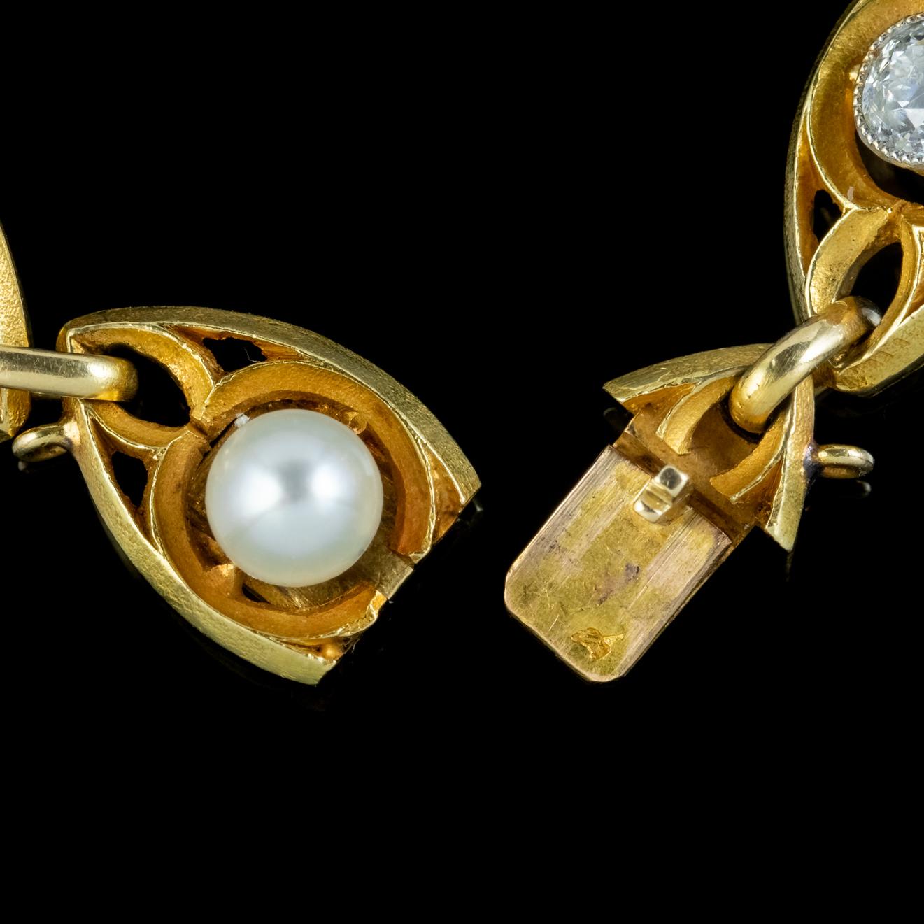 Antike Art Nouveau Französisch Diamant Perlenarmband 18ct Gold 3ct von Diamant Circa Damen im Angebot